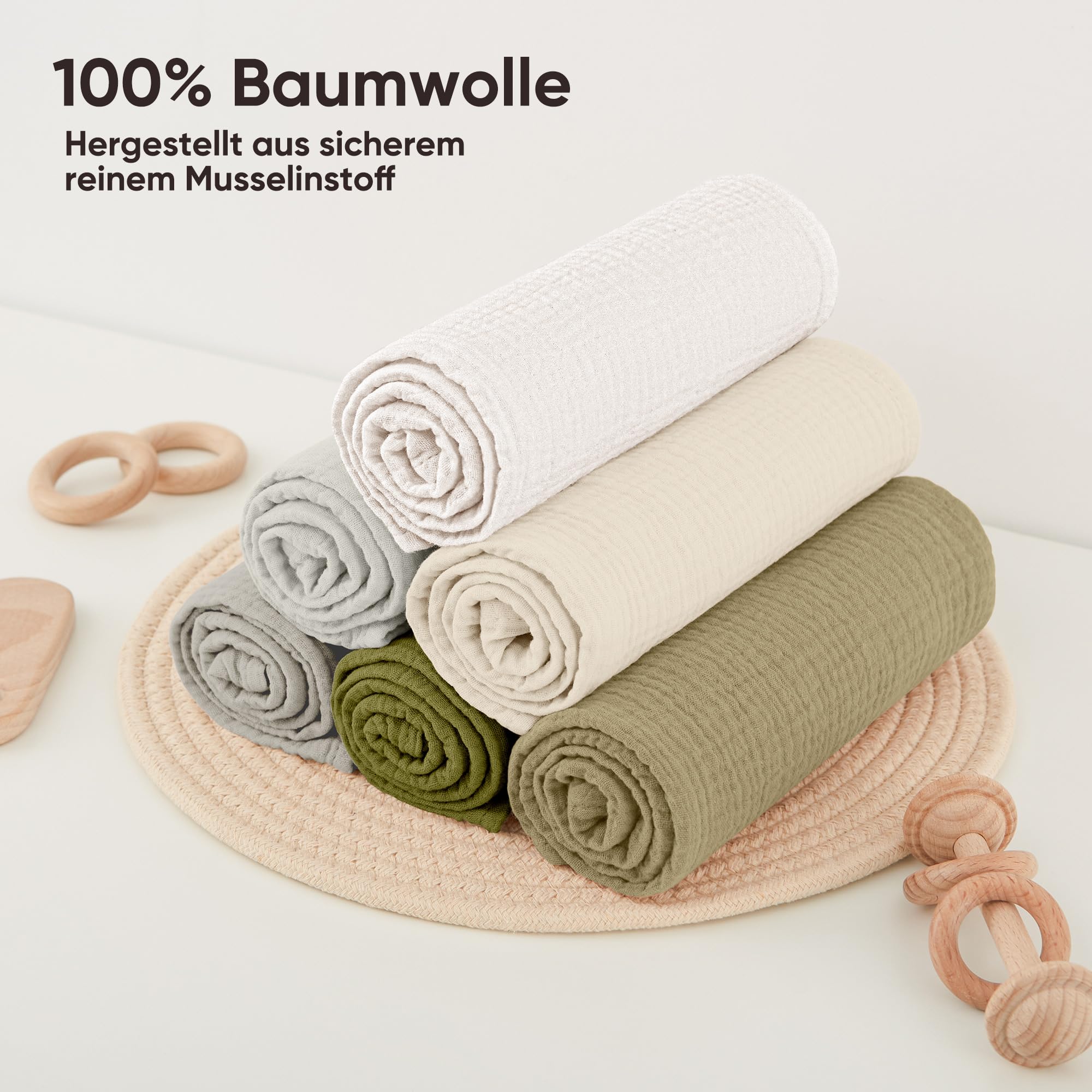 bearmoss Bambino in Mussola Per Neonati Set 6 Pezzi,100% cotone Super Morbido Assorbente in Mussola A Grana Per Neonati Per Bambine E Ragazzi 60x60CM (Grigio-verde)