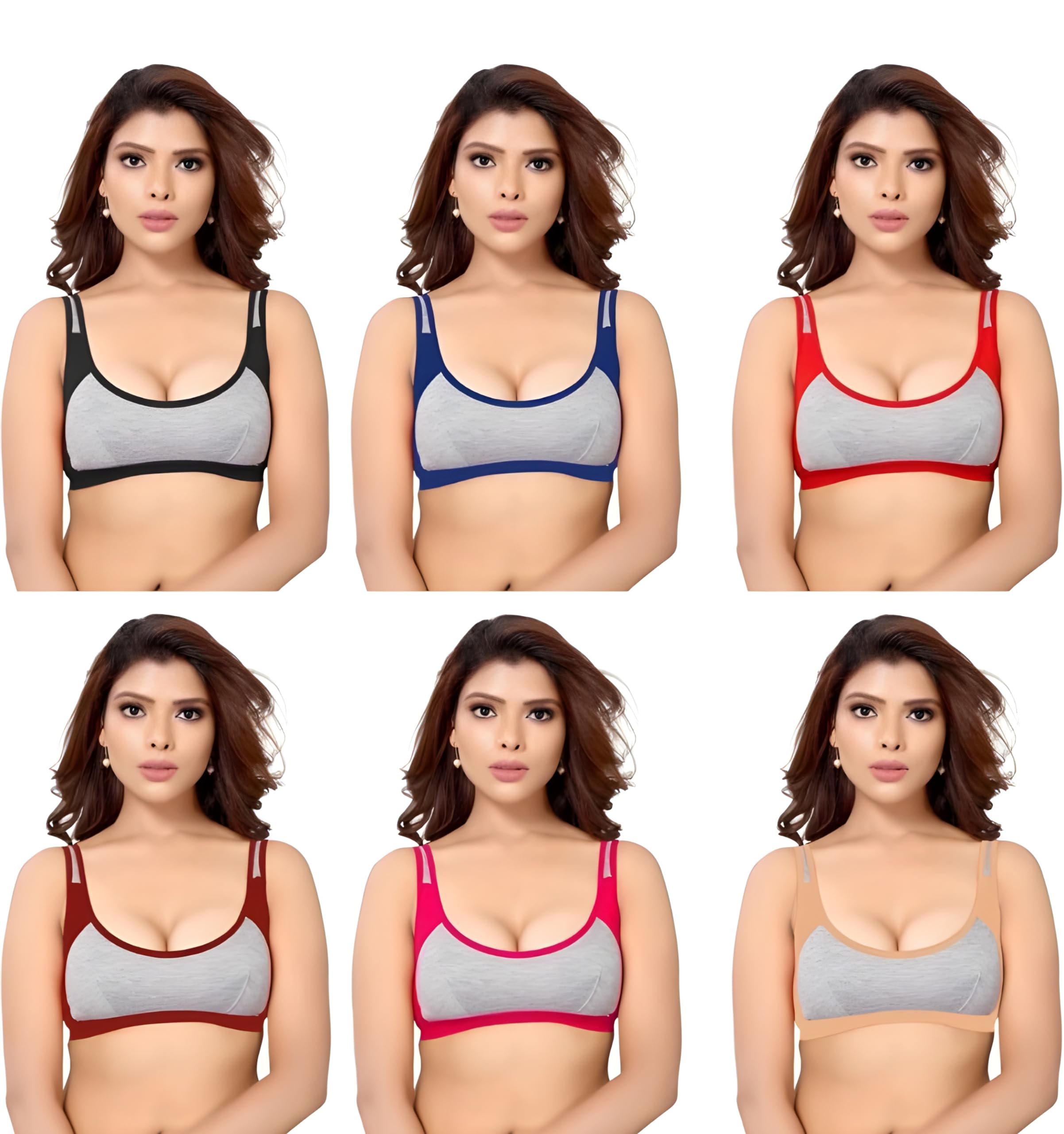 Women's Cotton Non Padded Daily Workout Sports Gym Bra Combo- Pack of 6-picture-24