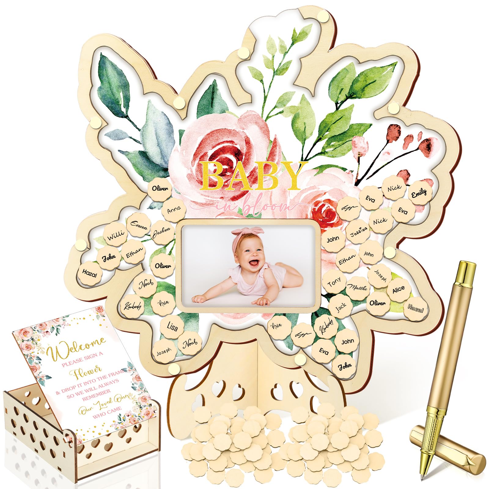 Wenqik 63 Pcs Baby in Bloom Baby Shower Guest Book,Pink