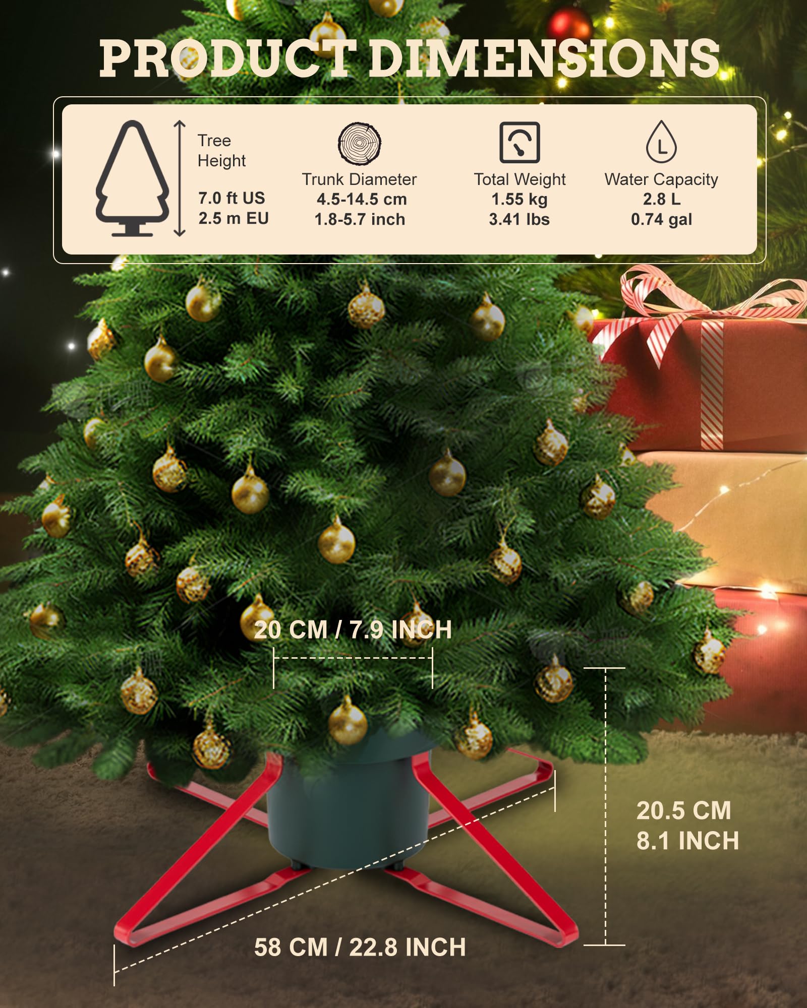 PUDO Christbaumständer Weihnachtsbaumständer Tannenbaumständer mit Wassertank: Baumständer Weihnachten mit Wasserbehälter Christmas Tree Stand für Bäume bis 2,5m Stamm 4,5-14,5cm Trendy Grün