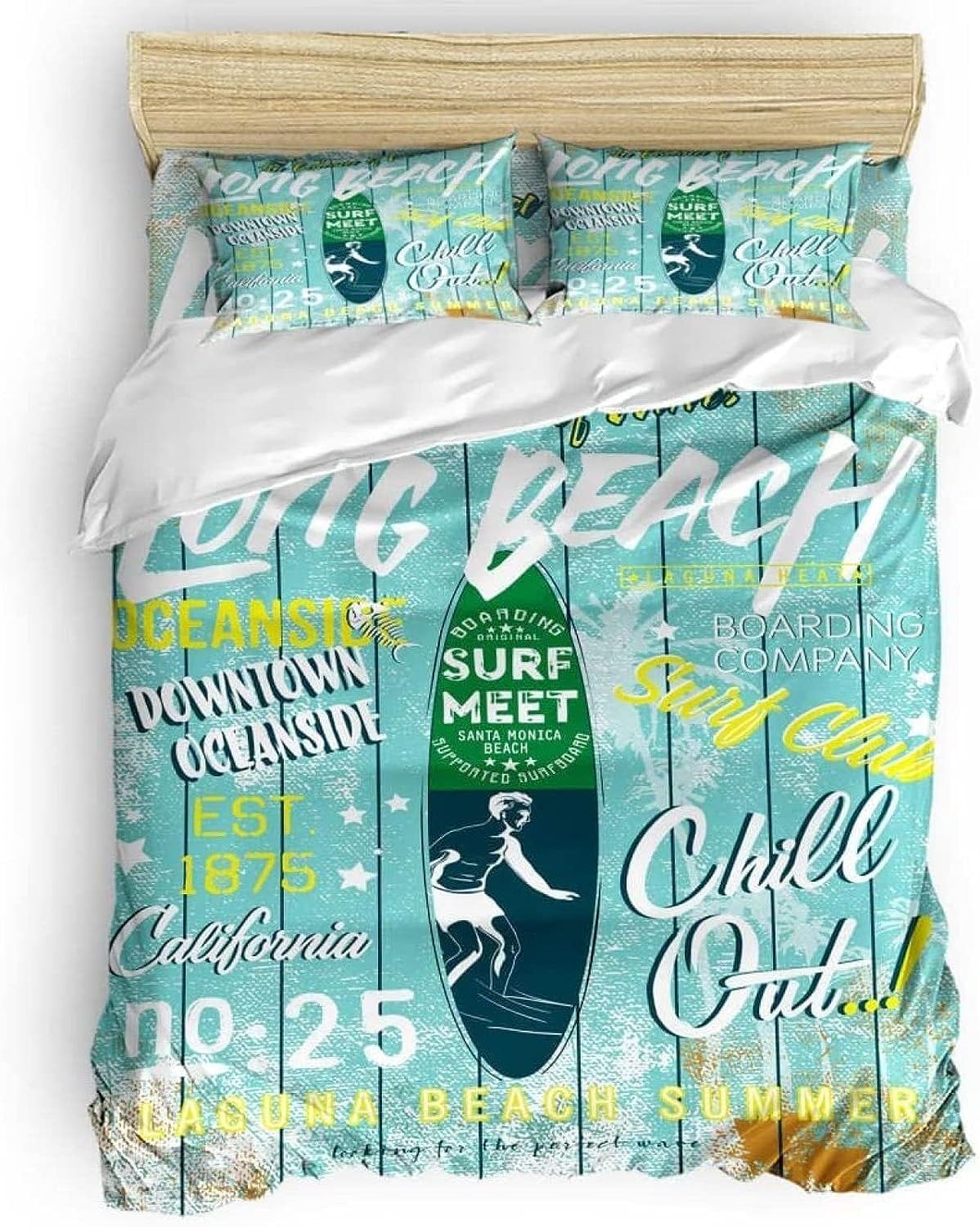 NUEYSP Double Duvet Set Surfboard Double Bed Duvet Cover Set for Kids Aldult with Zipper Closure Hypoallergenic Microfiber Quilt Cover 78.7"x 78.7" + 2 Pillowcases 19.7"x 29.5"