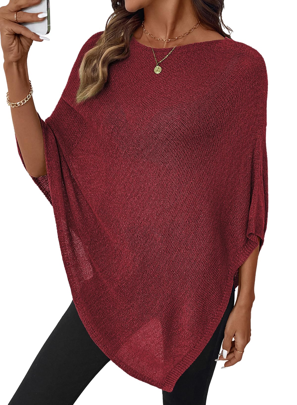 SHEWIN Womens Sheer Knit Poncho Crochet Summer Tops See Through Mesh Spring Sweaters Beach Cover Ups for Women 2026 — view 13