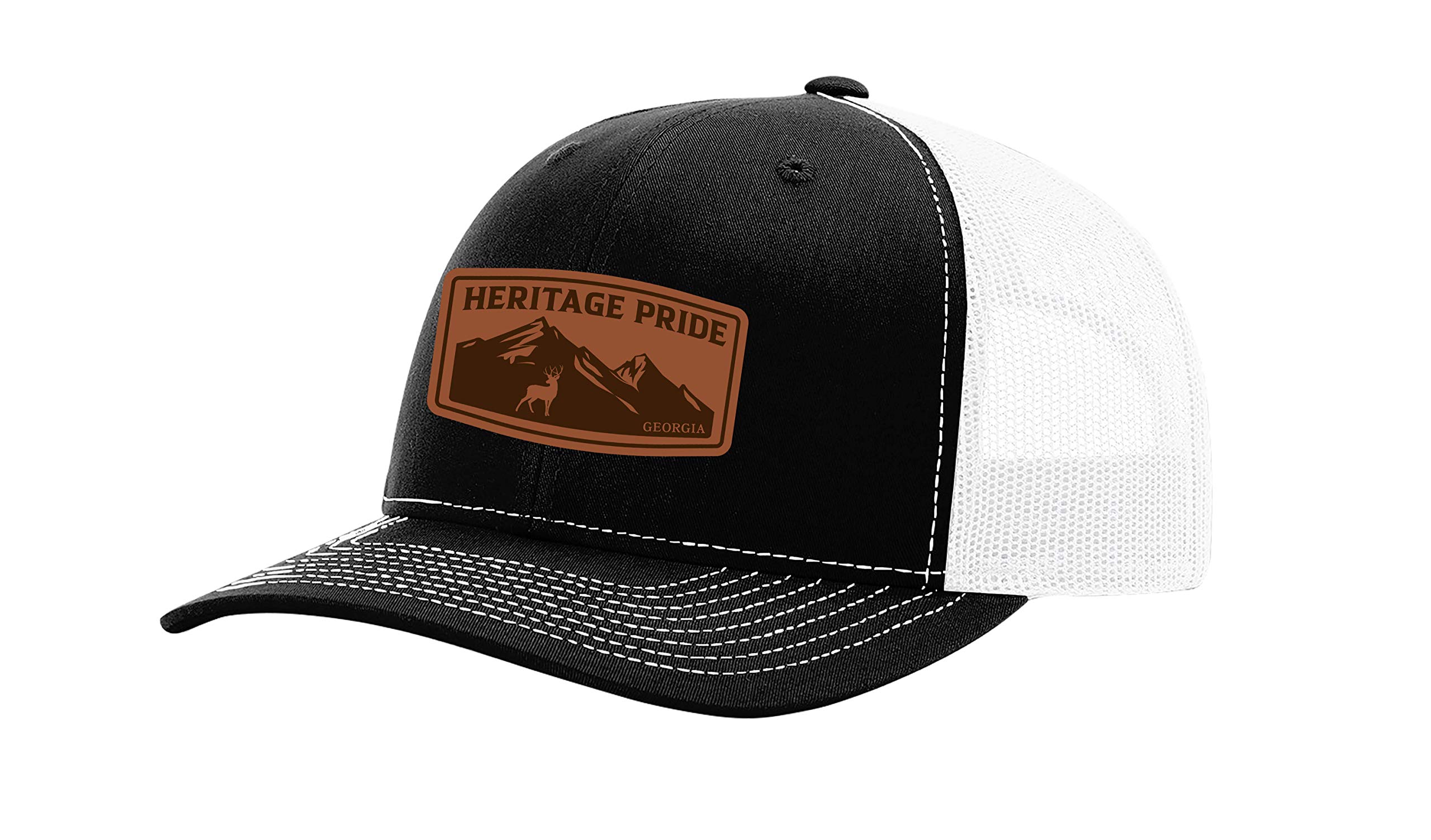 Heritage PrideLaser Engraved Leather Patch Georgia Cotton Boll Southern Men's Mesh Back Trucker Hat
