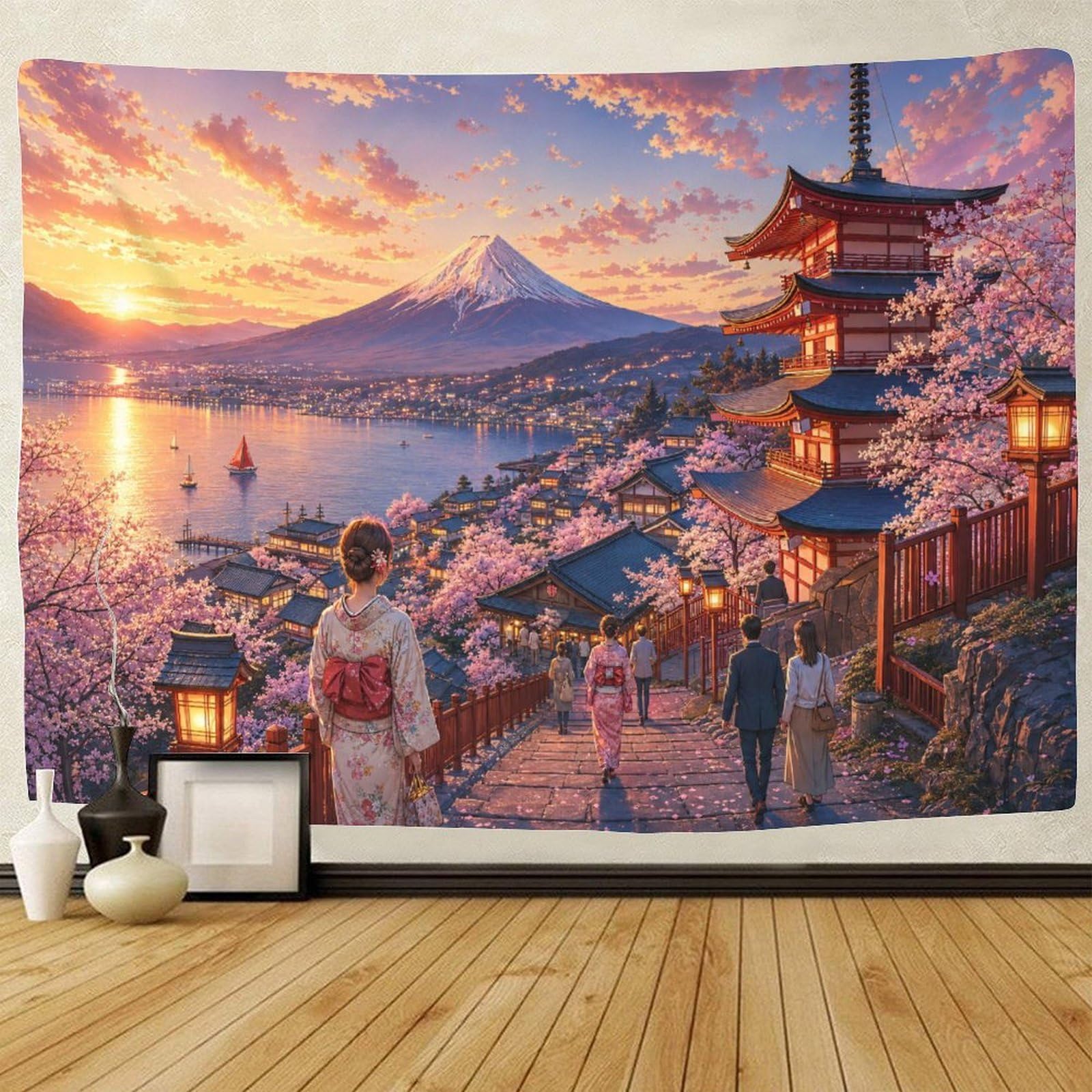 GPMNBCXZK Japanese Mount Fuji Lakeside 3D Print Wall Tapestry Wall Art Decor Tapestries Poster Curtain Living Room College Dorm 150cmx200cm