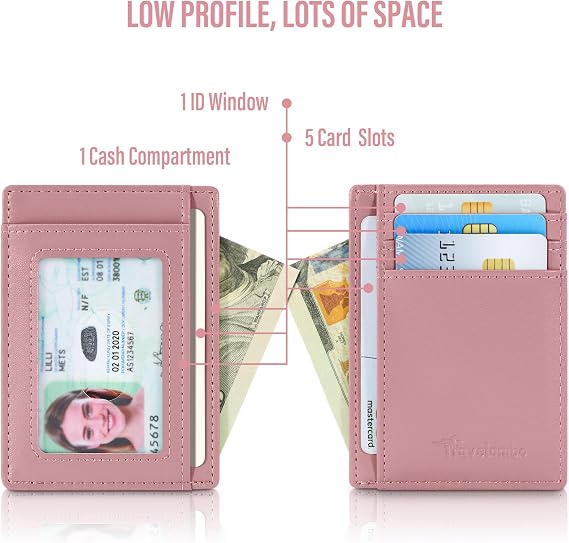 Travelambo Slim Wallet Front Pocket Minimalist Leather RFID Blocking Medium Size