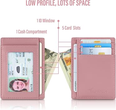 Travelambo Slim Wallet Front Pocket Minimalist Leather RFID Blocking Medium Size