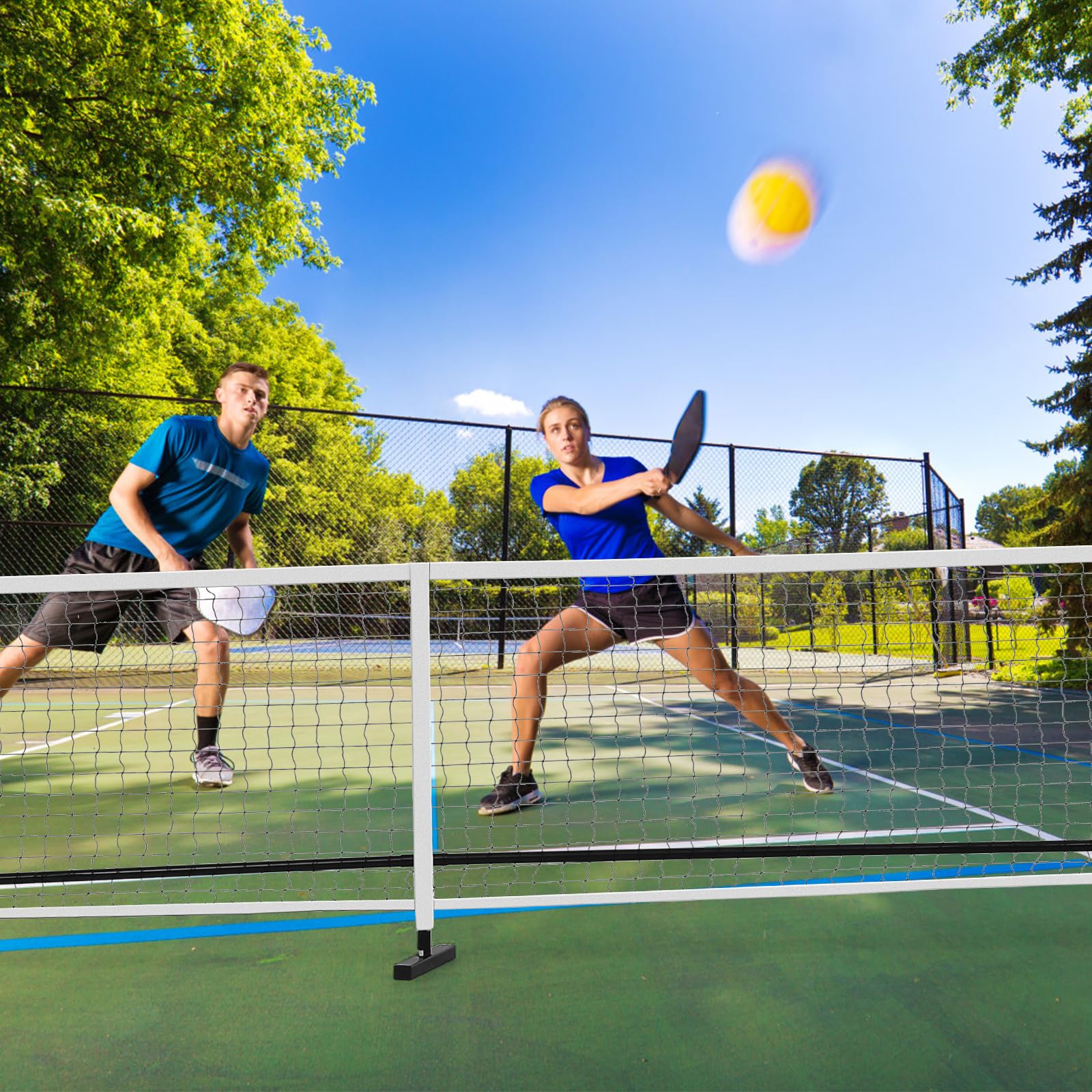 GOPLUS Filet de Pickleball Portable 670cm, Système de Filet de Taille Officielle, Tuyaux Métalliques&Filet en Polyester avec Sac de Transport en Oxford, Réglage Rapide, pour Intérieur Extérieur