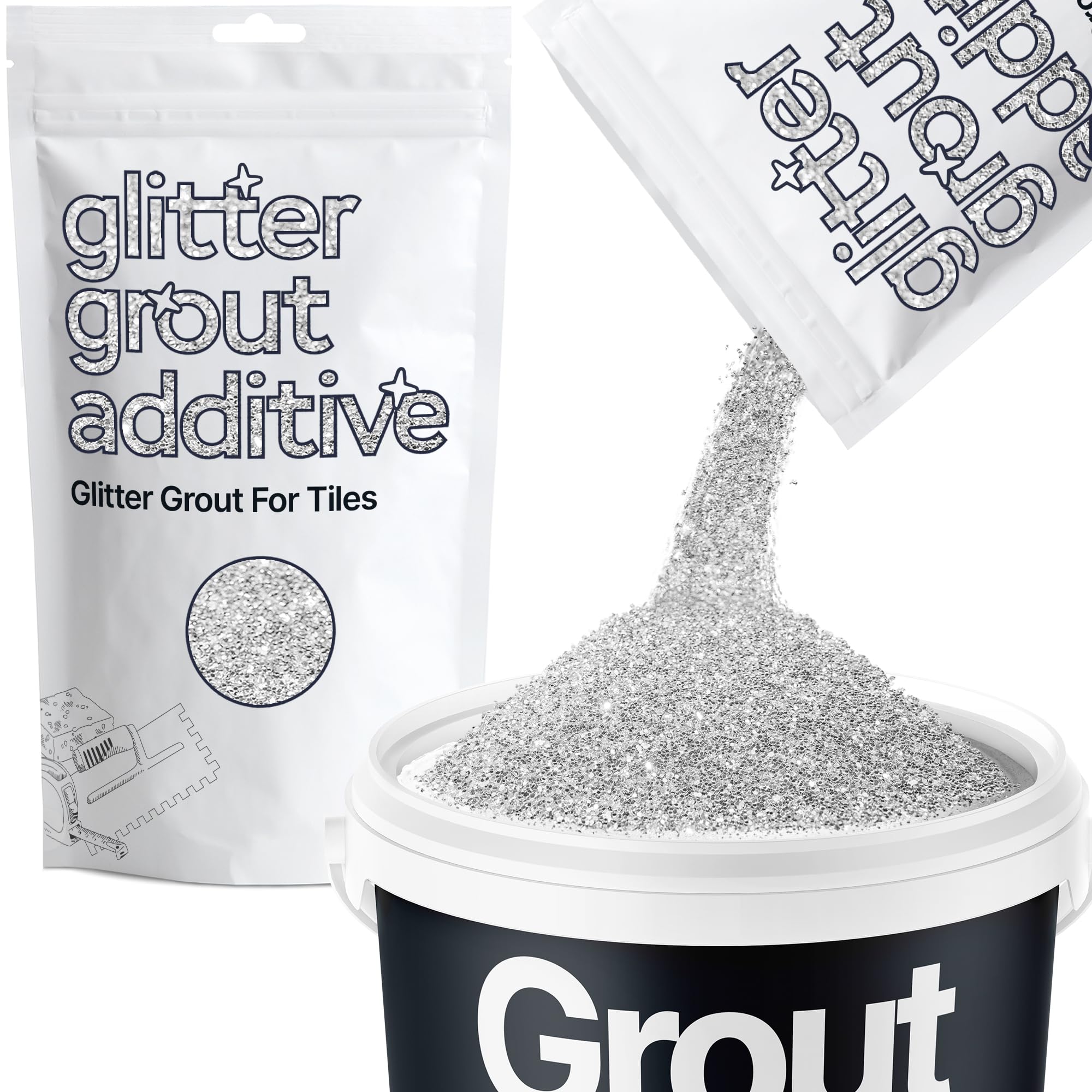 Hemway (Silver) Glitter Grout Tile Additive 100g for Tiles Bathroom Wet Room Kitchen | Easy to use - Add/Mix with Epoxy Resin or Cement Based Grout | Temperature Resistant