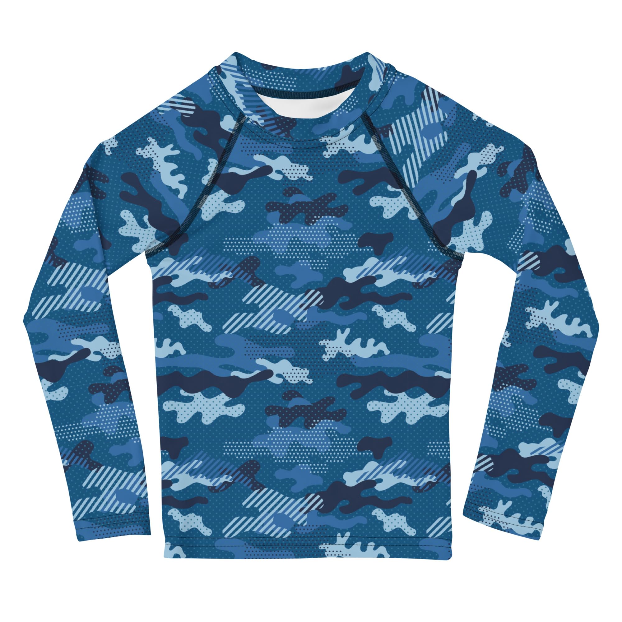 Rashguard Kinder Jungen, Langarm, Badeshirt, Schwimmshirt, Sonnenschutz, Badebekleidung, Schnelltrocknend, UPF 50+, Rash Top mit Print, Rash Guard Shirt, UV Shutz, Blue Camouflage, 92-128 cm