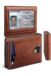 Men Wallet, Slim Leather Wallet Front Pocket Card Holder Gift For Men 11 Slots RFID Blocking