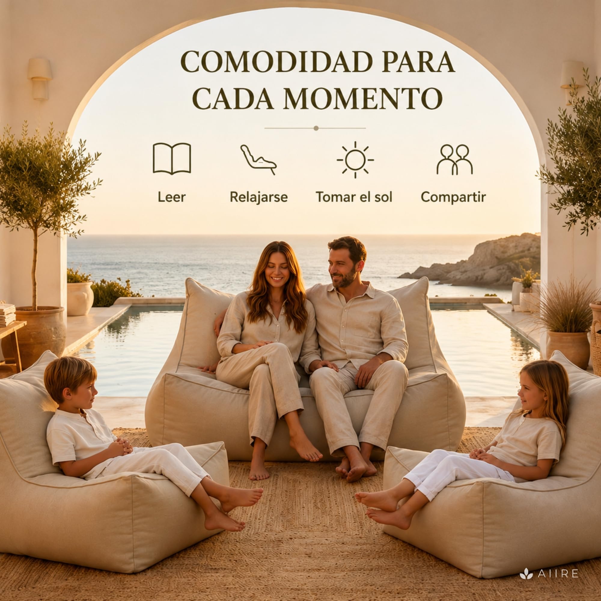 Aiire Poltrona Pouf da Esterno di Lusso - Puffo per Sedersi Moderni per Giardino e Piscina - Bean Bag XXL Design con Imbottitura - Cuscino da Lettura Gigante, Puff a Sacco