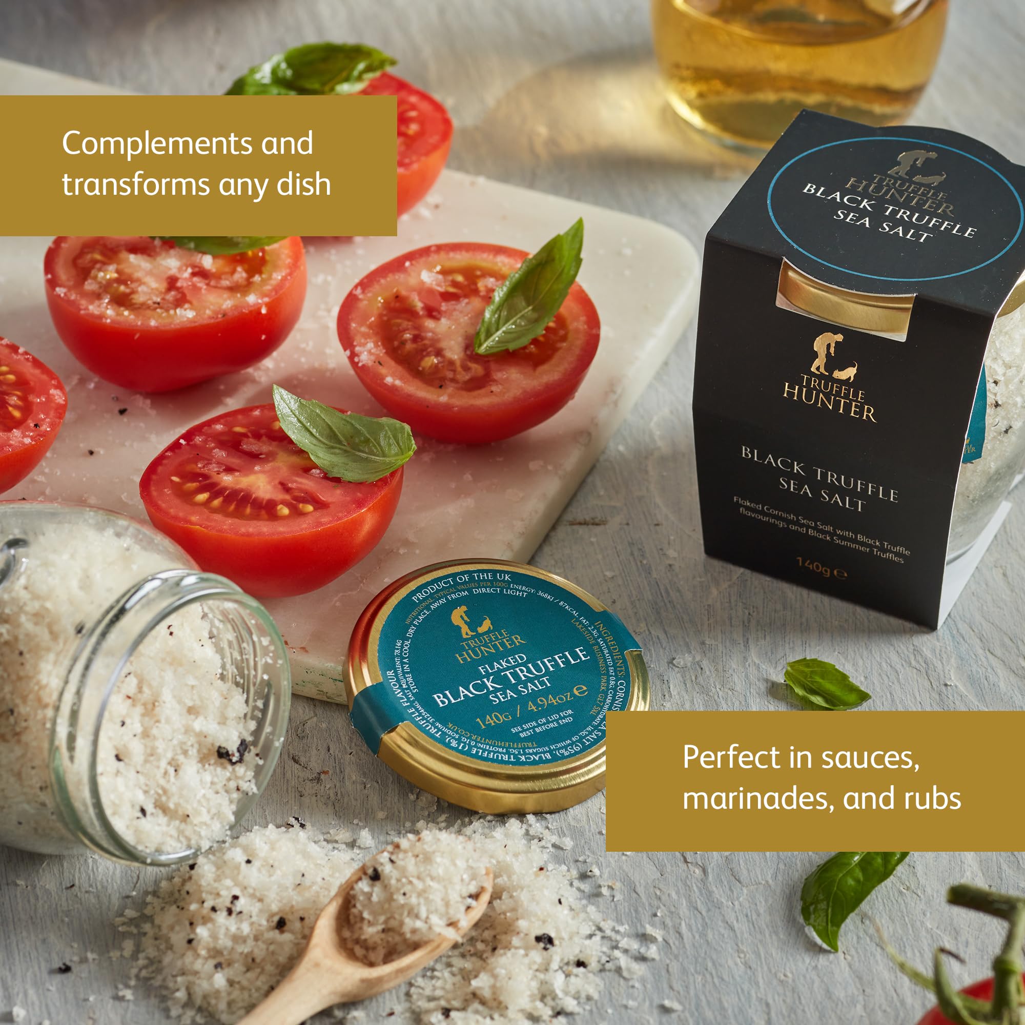 TruffleHunter - Sal Marina de Cornualles con Trufas Negras Desmenuzadas - Condimento Gourmet - 140g