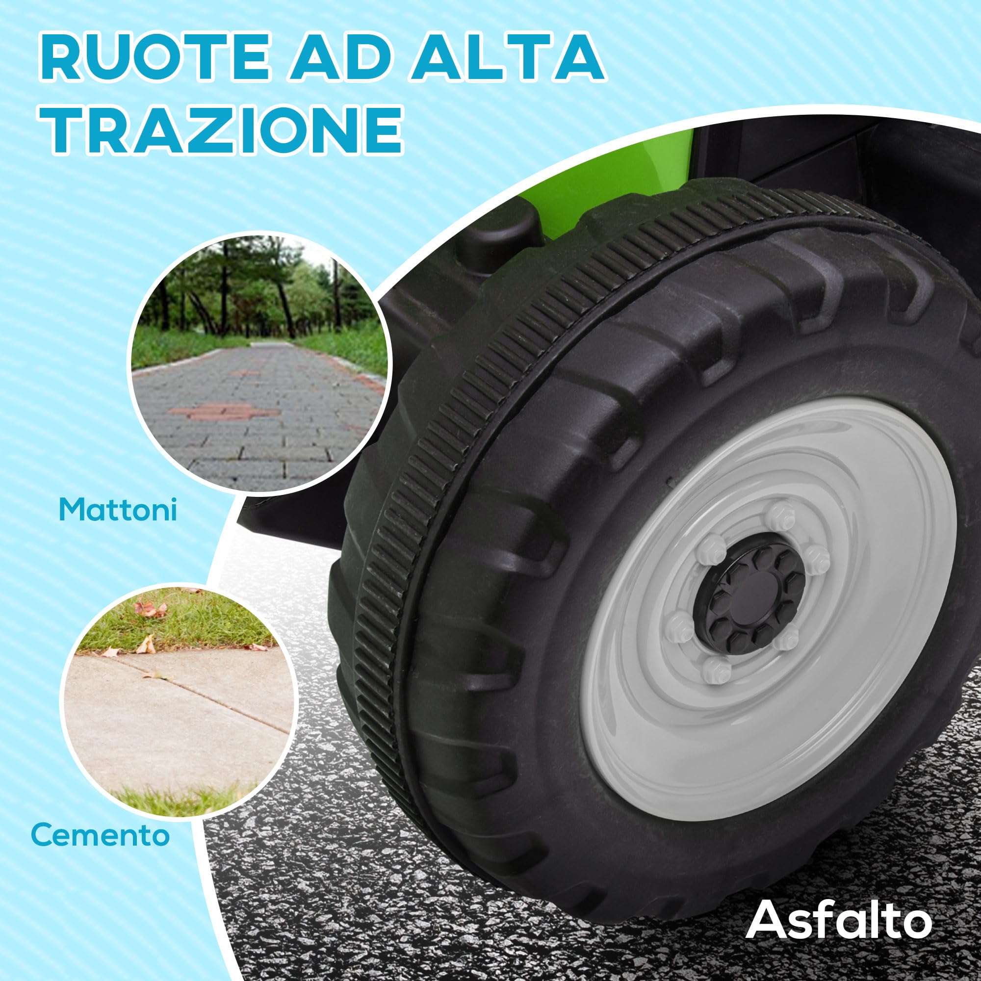 HOMCOM Trattore Elettrico per Bambini Rimorchio Rimovibile 3-6 Anni Verde | Batteria 12V Ricaricabile con Telecomando, Porta USB, Musica Preinstallata e Luci