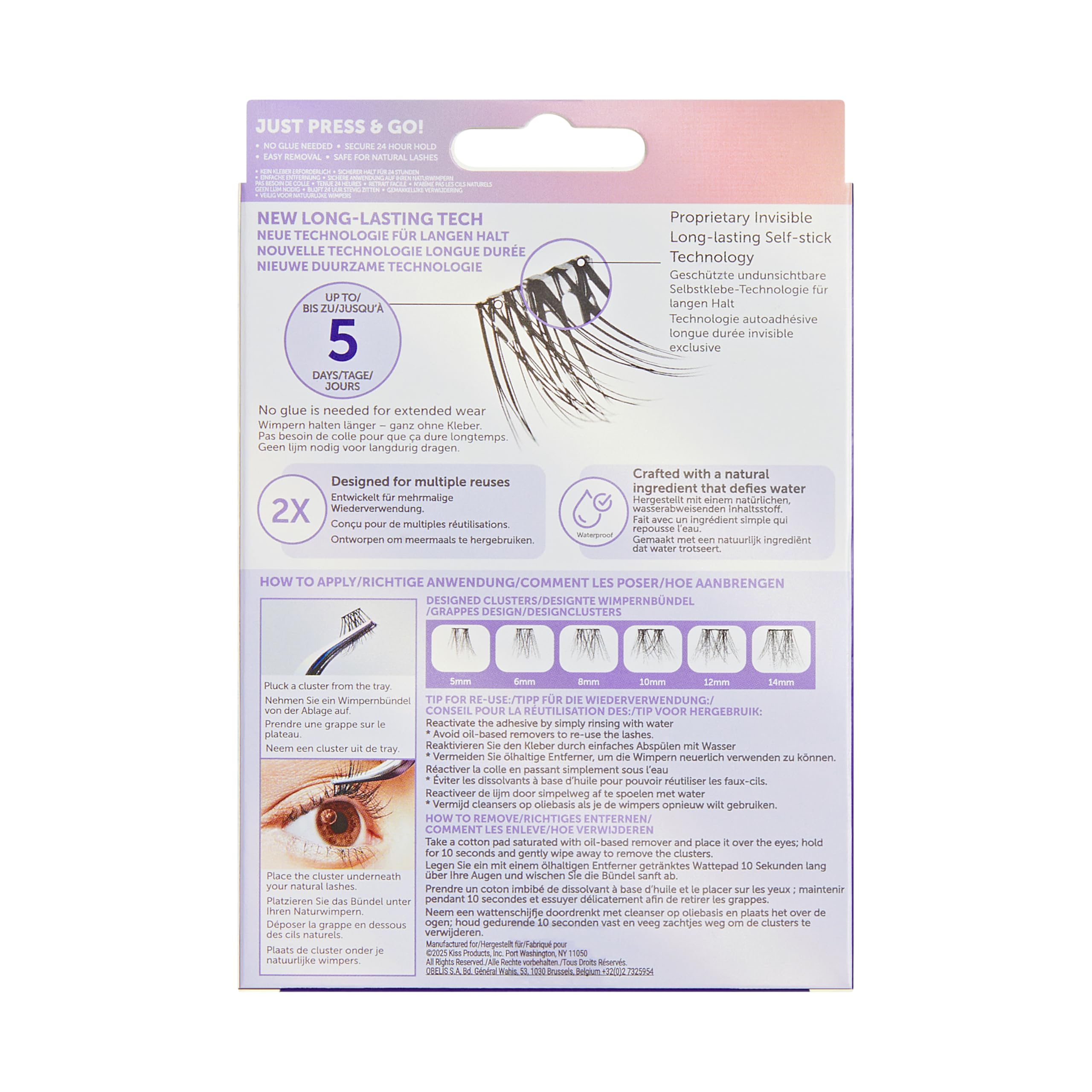 KISS imPRESS Falsies ILP02C – Bezklejowe Rzęsy Bondingowe Samoprzylepne Demi Edgy – Kępki DIY pod Rzęsy – 24 szt. z Aplikatorem