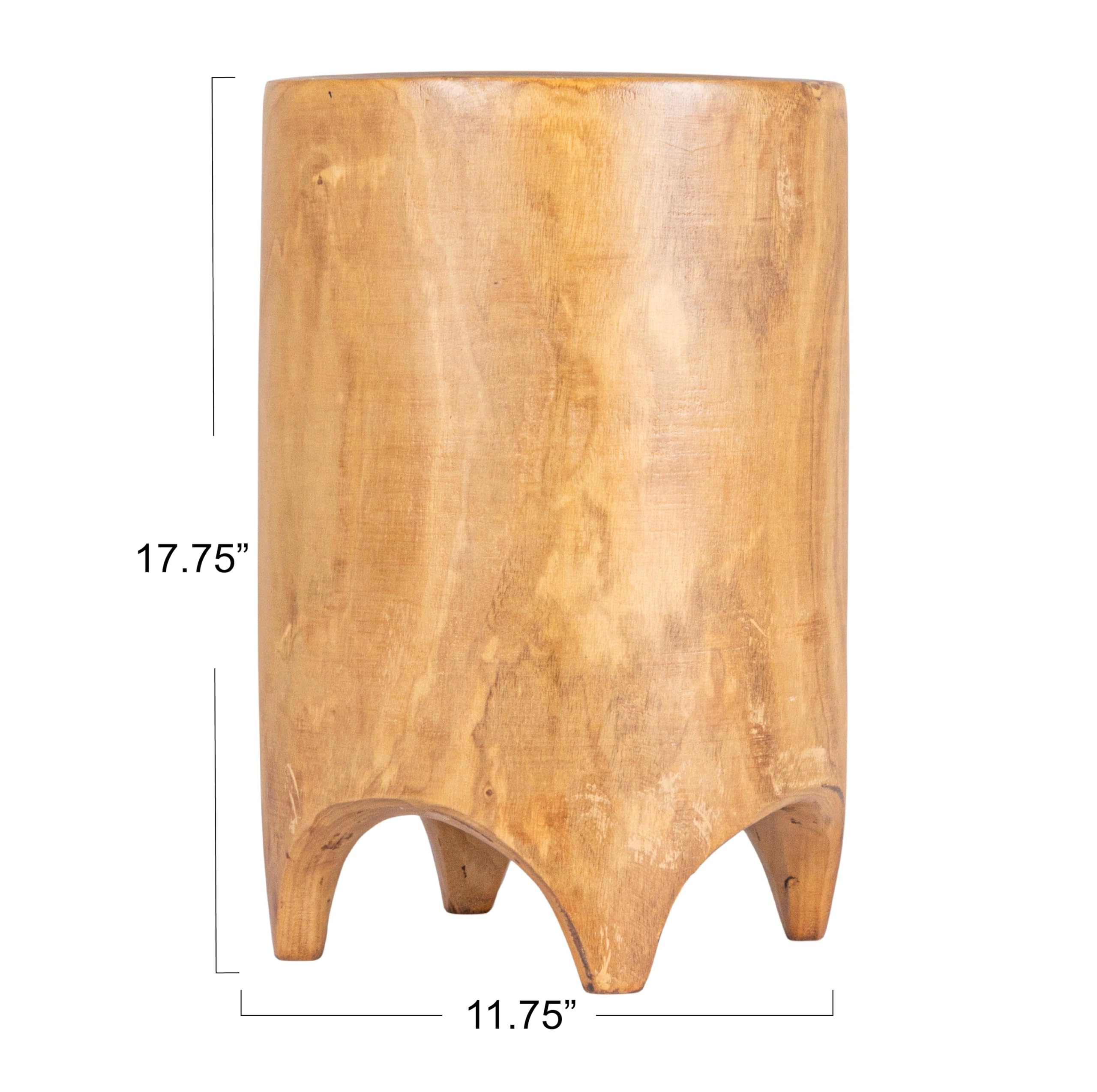 Creative Co-Op Hand-Carved Wood Side Table, Walnut Finish