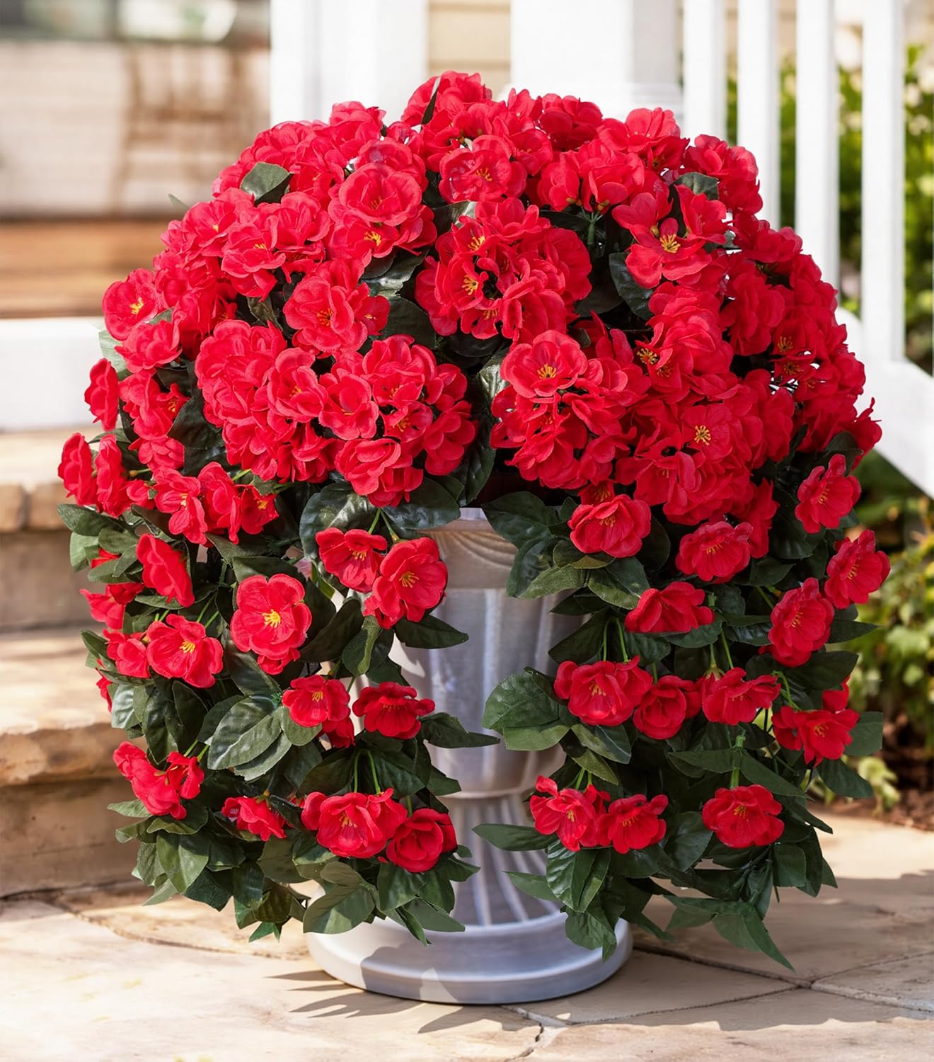 Ivydale Fake Geraniums Artificial Flowers for Outdoors Spring Plants Decor, 2 PCS Red Faux Hanging Flowers Outdoor Realistic Silk Geraniums Vines UV Resistant for Outside Planters Porch Patio Garden