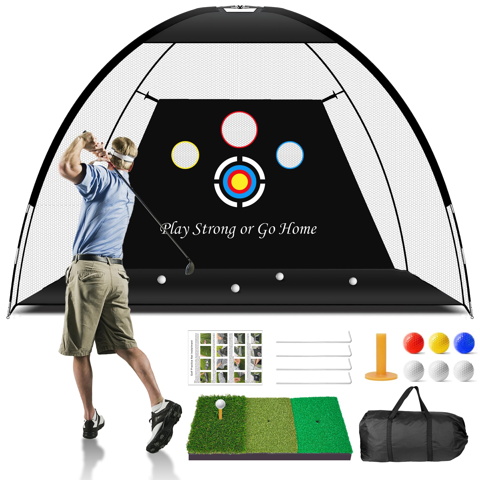 Melanther Golf Net, 10x7ft Golf Practice Net with Golf Mat/Archery Target/Balls/Bag, All in 1 Golf Nets for Backyard Driving Chipping Swing Training - Indoor Outdoor Sports Game, Golf Gifts for Men