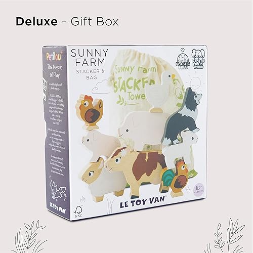 Miniatura 5 de Le Toy Van Wooden Sunny Farm Stacker & Bag Actividad de equilibrio educativo, sin plástico, juguete adecuado para mayores de 18 meses PL141
