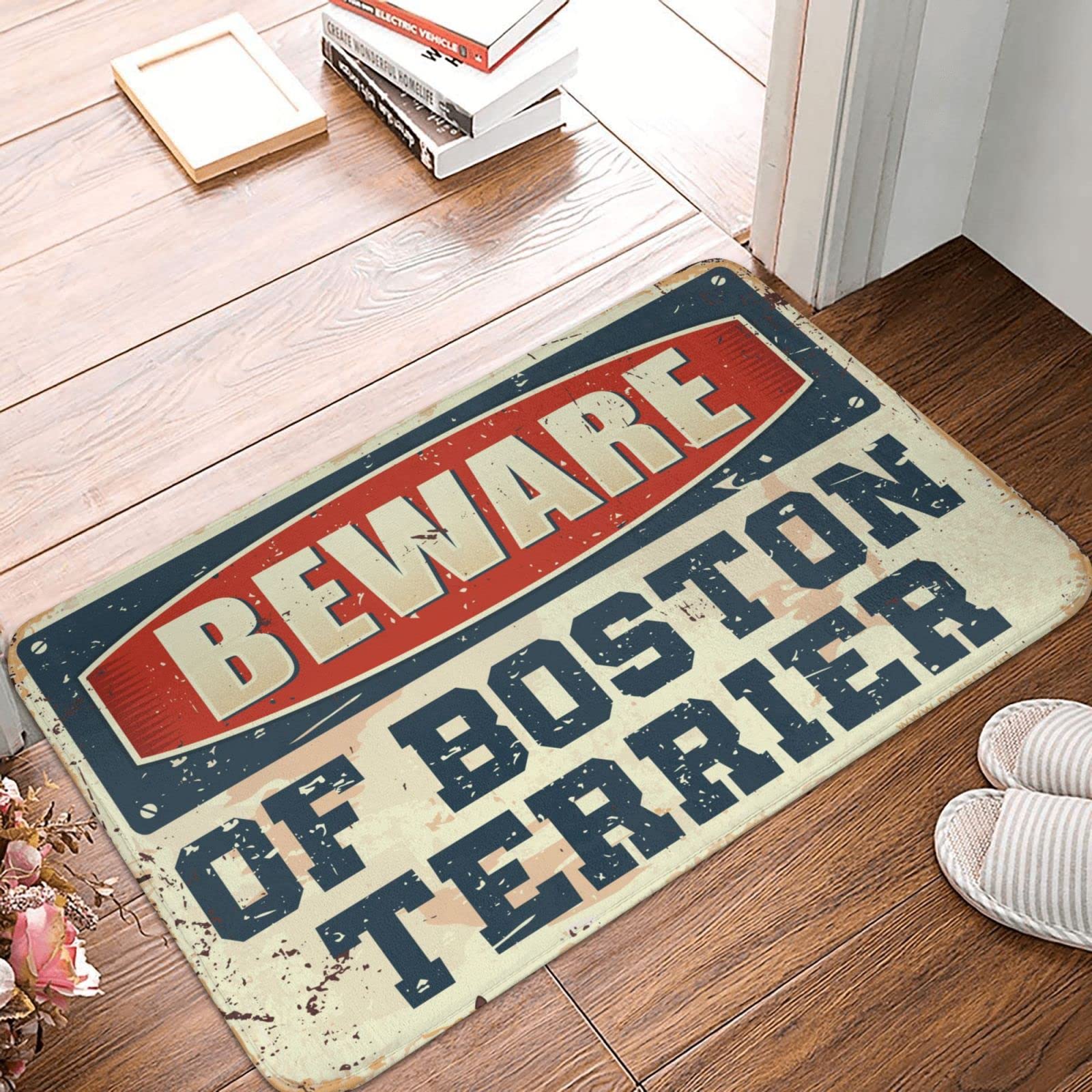 Wewnętrzna mata pod drzwi wejściowe 'Beware of Boston Terrier' dywanik mata powitalna do drzwi wejściowych i zewnętrznych wycieraczki zabawna (65 x 90 cm)