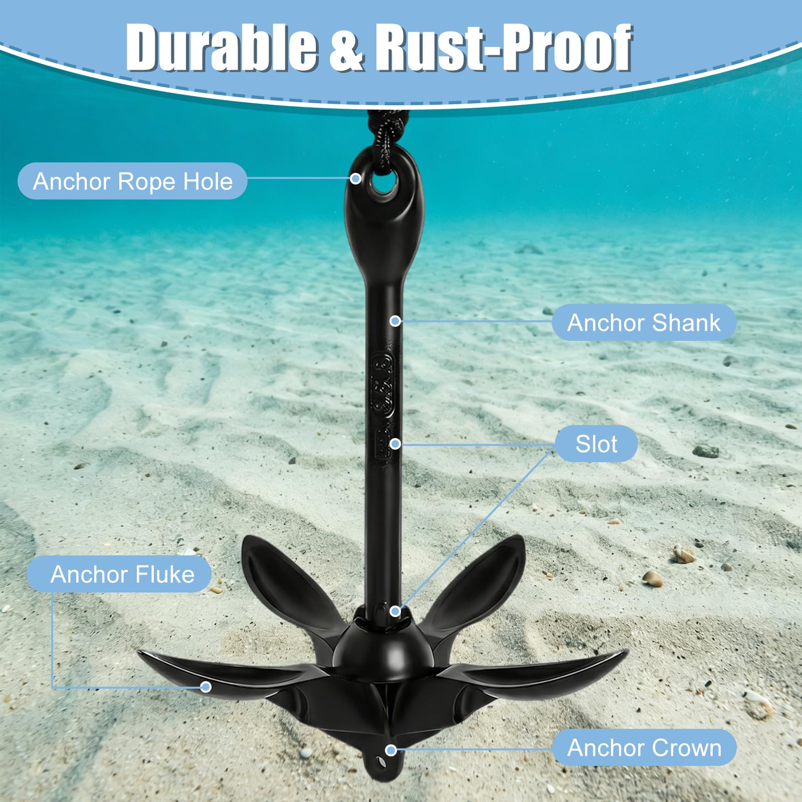 Faltklappanker für Kajak Boot, Klappanker mit Ankerleine, Karabiner Boje, Bootsanker Set mit Aufbewahrungstasche Ideal für SUP, Schlauchboot, Jetski & Kanu Zubehör