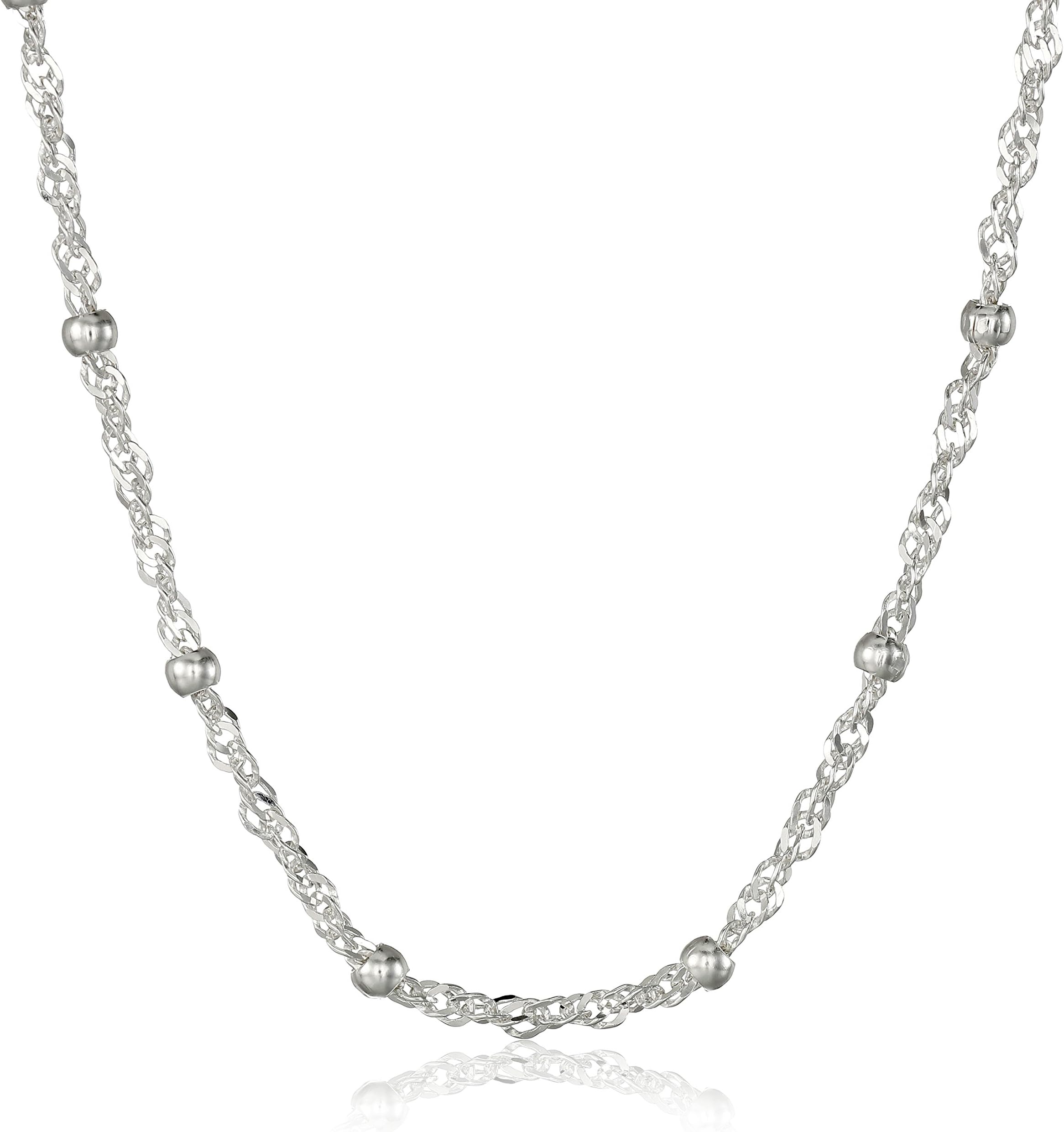 Amazon EssentialsSterling Silver Singapore Bead Chain Station Necklace (previously Amazon Collection)