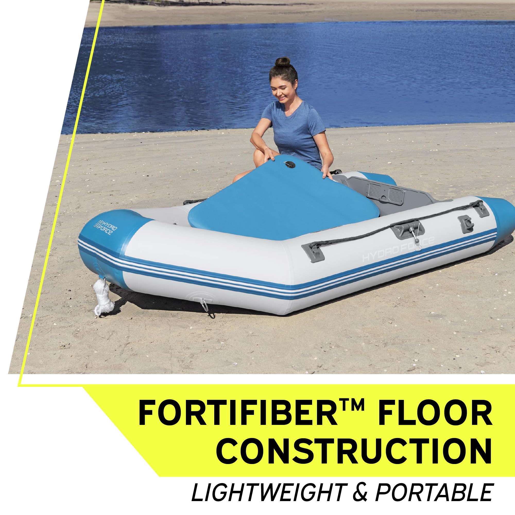Bestway Hydro Force Sportboot-Set Caspian, 230 x 130 x 33 cm, 2 Erwachsene, bis 280 kg, 3 Luftkammern, TriTech-Material, Fester FortiFiber-Boden, Ruder, Pumpe, Aluminium-Sitzbank, Motorhalterung
