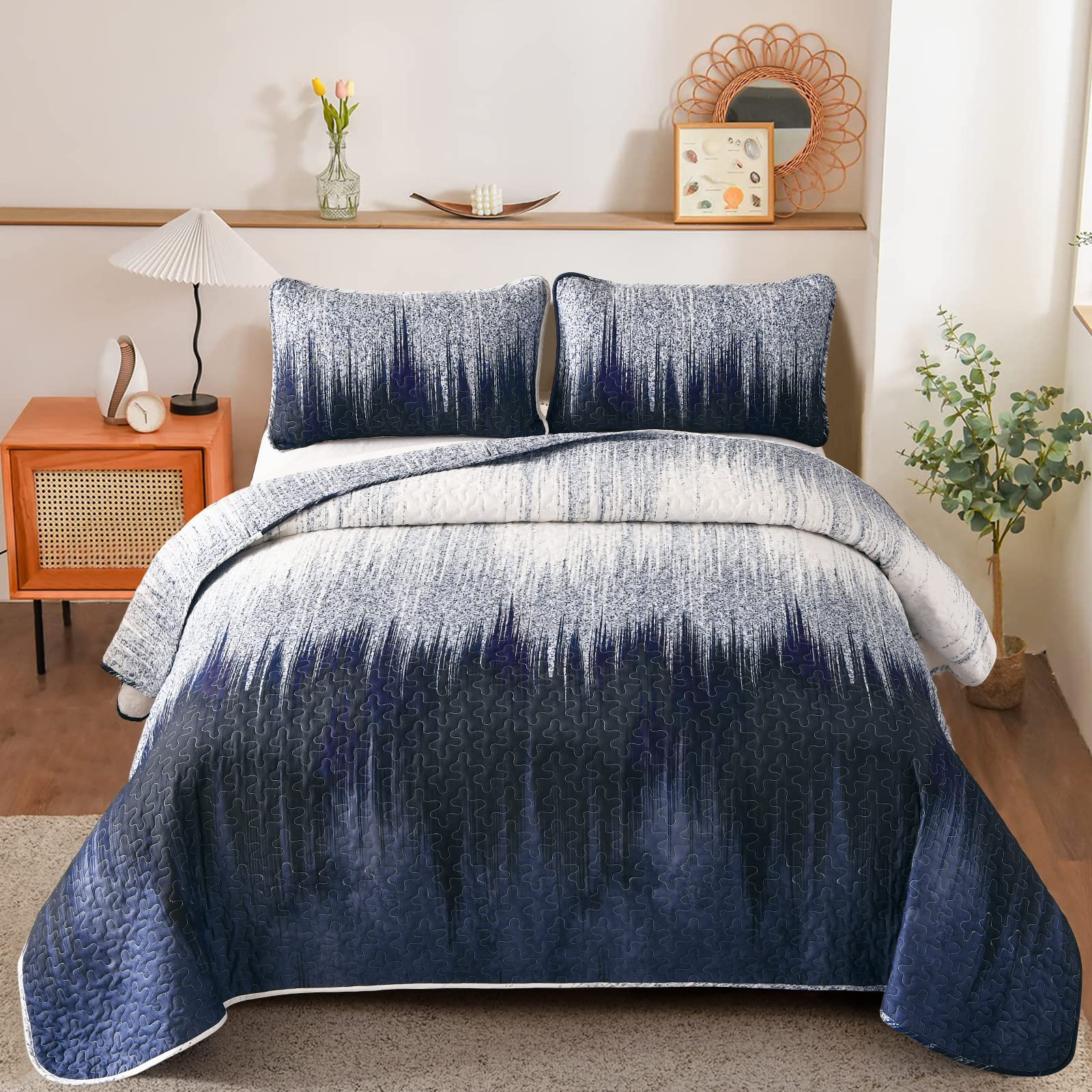 Dintszyayue Blue Gradient Quilt Set King,3 Pieces Abstract Art Ombre ...