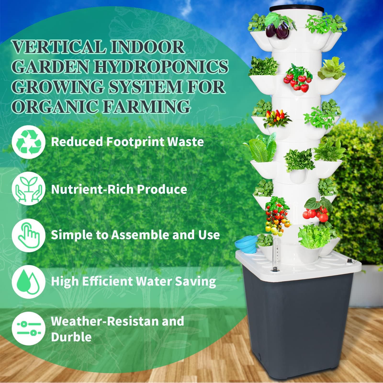Sistema De Cultivo Hidropónico De 15 A 30 Orificios: Vertical, Cultivo Sin Suelo + Alto Rendimiento, Fácil De Montar, Desmontable/Reutilizable, para El Hogar/Cocina,15 Hole