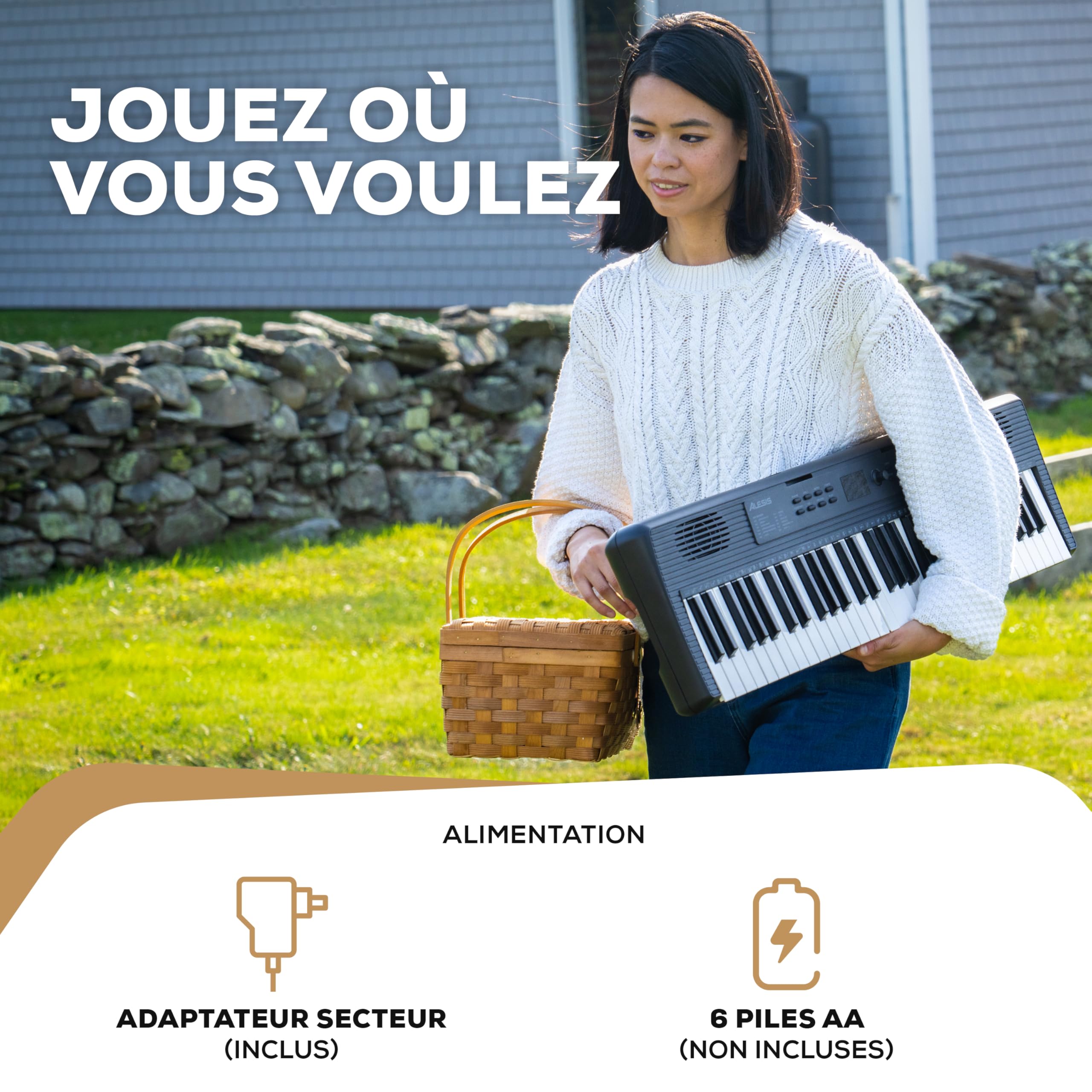 Alesis Melody 61 Piano Numérique 61 Touches pour Débutants avec Haut-Parleurs, Support, Banc, Casque, Pupitre, 300 Sons et des Leçons de Musique