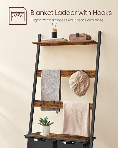 Miniatura 5 de VASAGLE Laundry Basket, 2-Section Laundry Hamper with Blanket Ladder, Pull-Out and Removable Liners, Shelf, 5 Hooks, 2 x 12.1 Gallons, 28.7 x 13 x