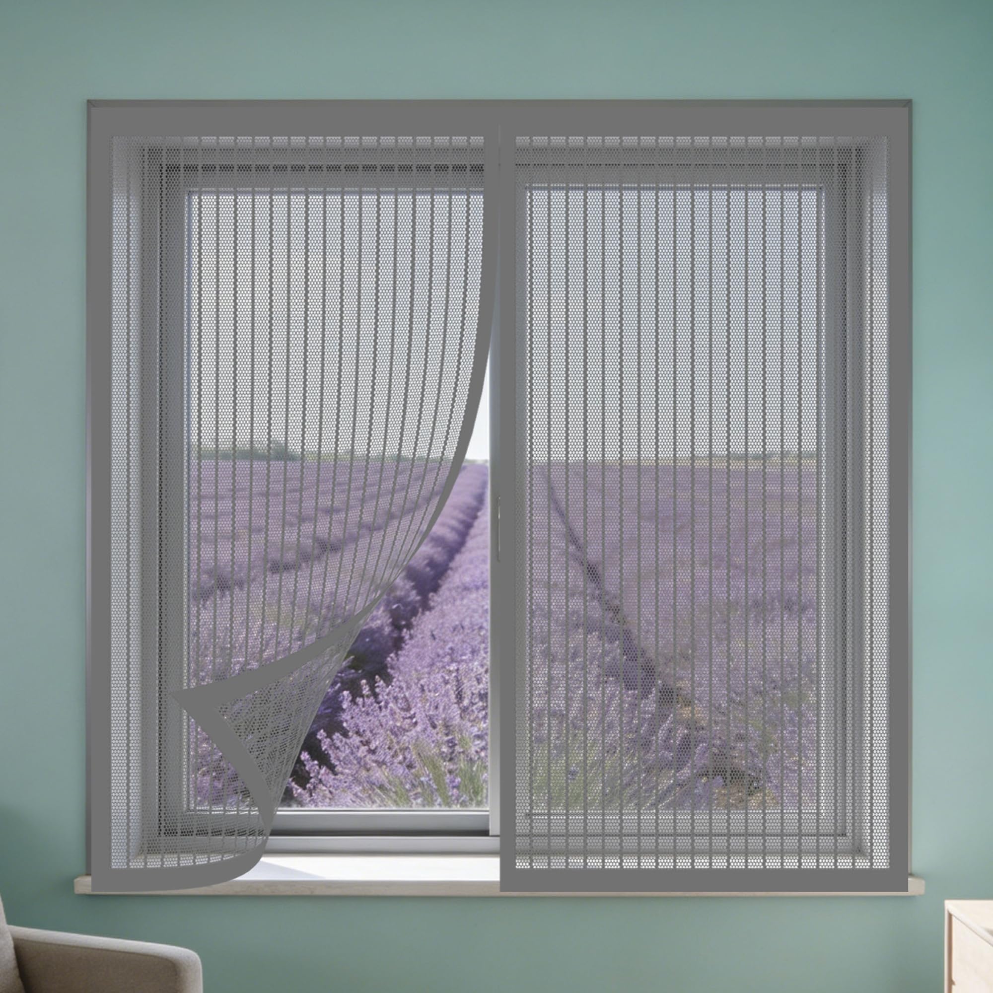 Fly Screens Windows 135 x 115 cm Selfadhesive Tape Magnetic Window Fly Screens for Windows Excellent Ventilation While Blocking Bugs for Living Room Bedroom Offfice, Grey