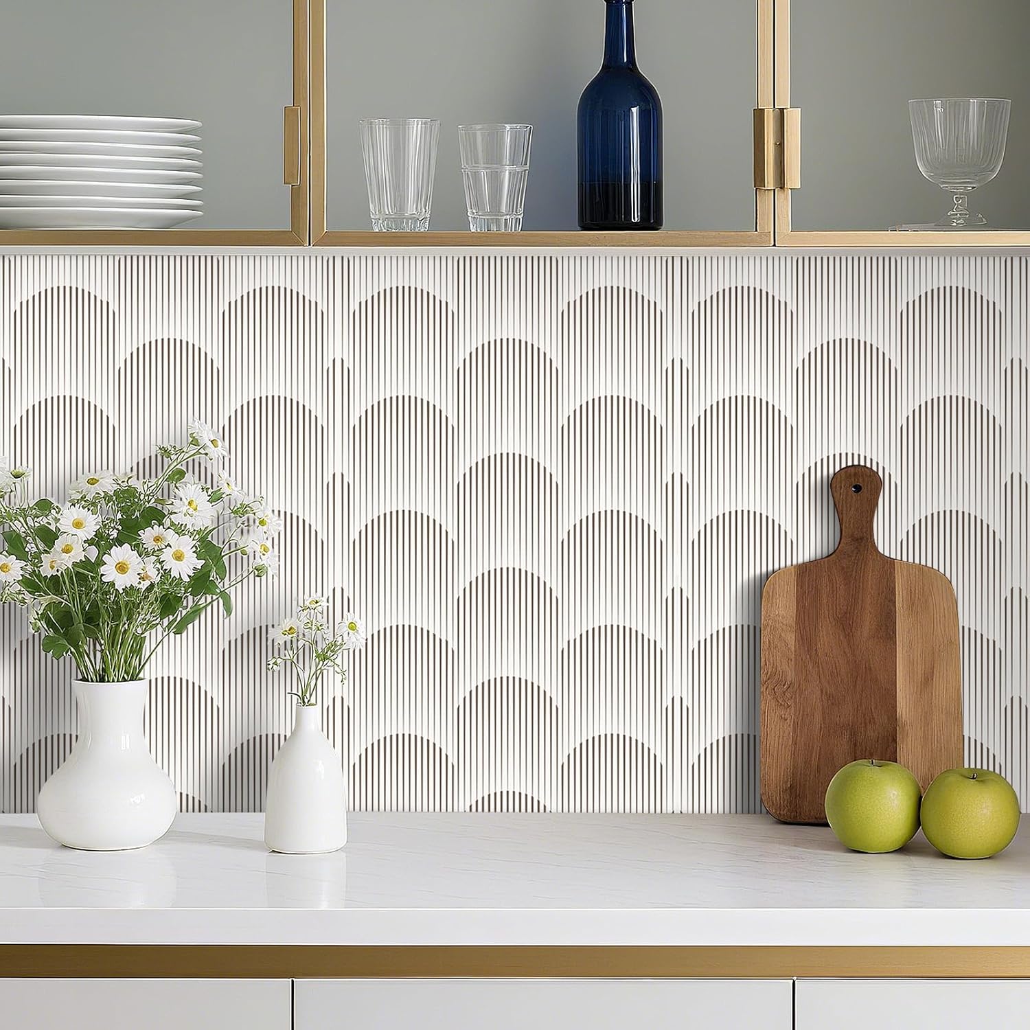 Livelynine 17.5x276 Modern Striped Peel and Stick Wallpaper Stripes Geometric Arches Abstract Stripe Wallpaper for Bathroom Neutral Tan Beige Ivory Khaki Renter Friendly Patterned Contact Paper Boho