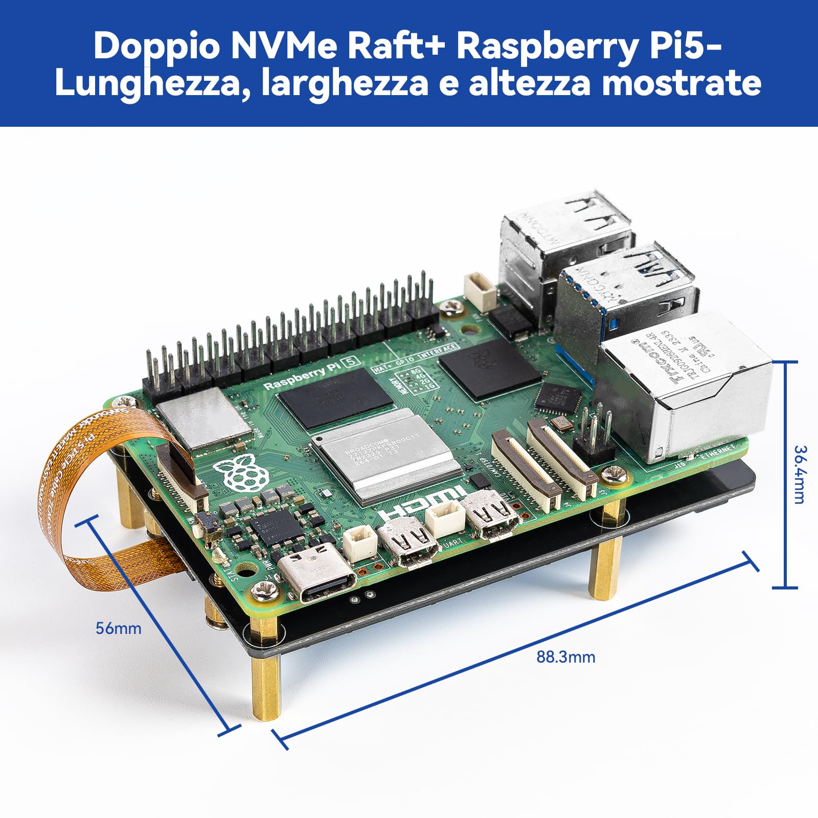 SUNFOUNDER Dual NVMe Raft per Raspberry Pi 5 PCIe Gen 2.0 a M.2 HAT Key-M SSD Hailo-8L AI Accelerator PIP M.2 2230/2242/2260/2280, NAS RAID 0/1, indicatori LED, manuale