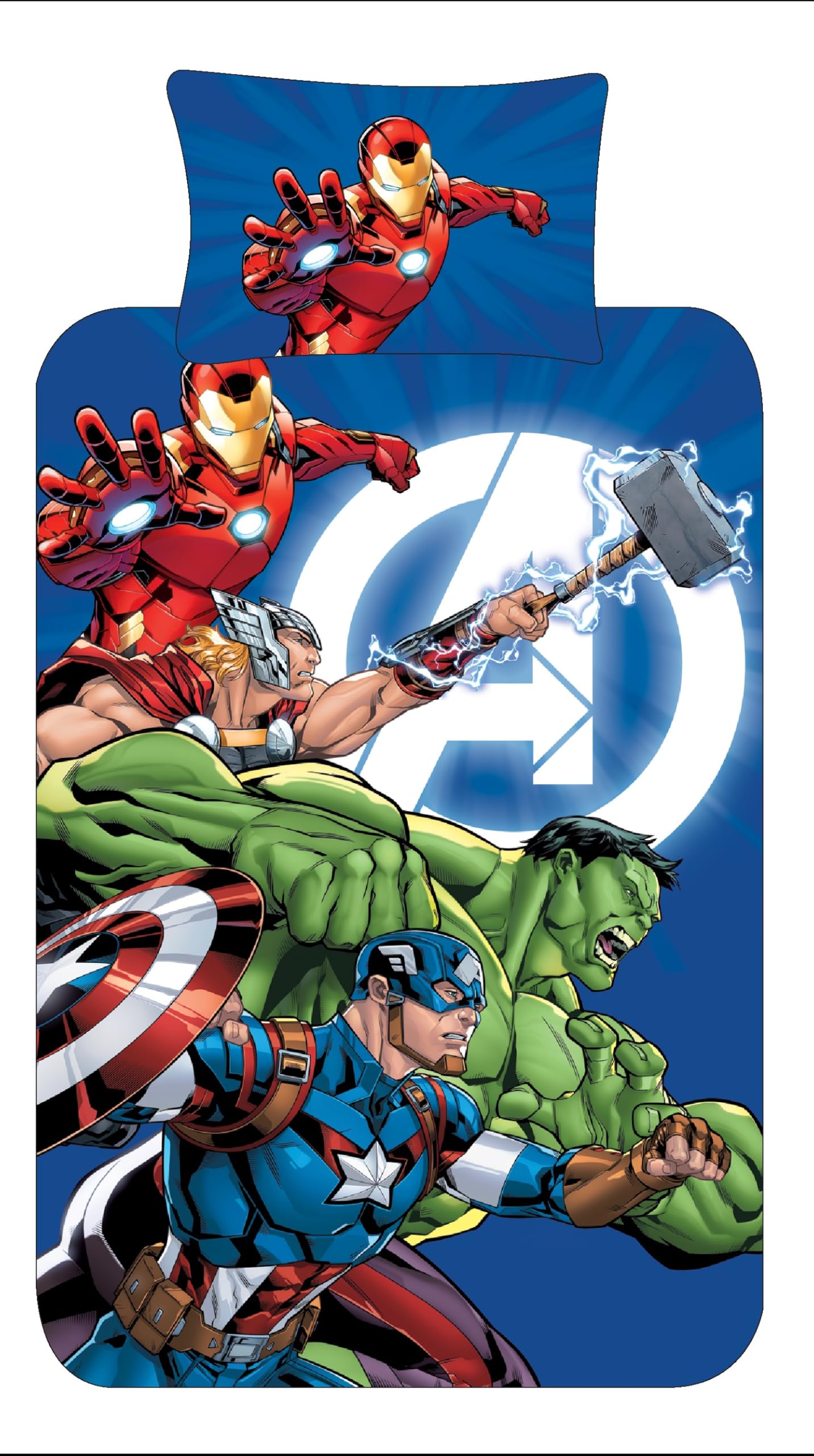 Marvel Avengers Single Duvet Cover Set – Reversible Superhero Bedding for Kids – Official Marvel – Polycotton 52% Cotton 48% Polyester – Blue – UK Size (Single)