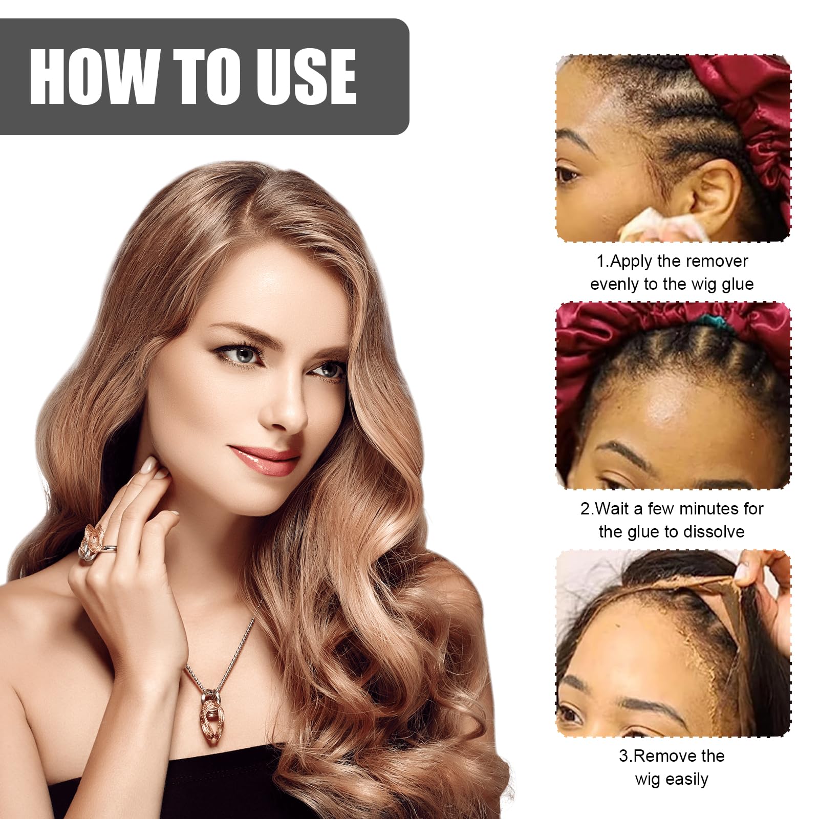 Roinaid 2 unidades de cinta para extensiones de extensión, removedor de extensiones de cinta adhesiva, disolvente para extensiones para eliminar residuos de pegamento, sistemas de cabello cosméticos,