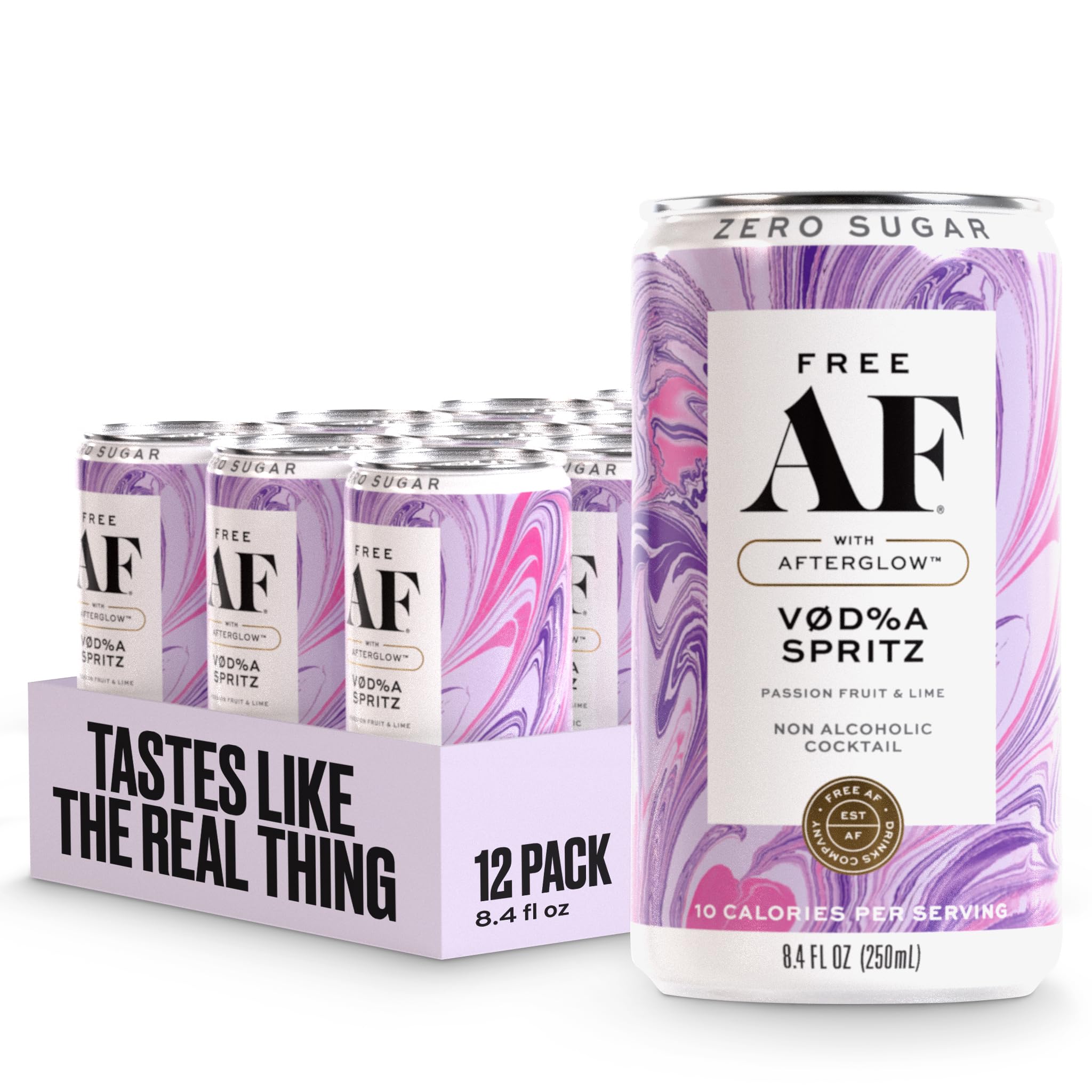 AF Drinks Non-Alcoholic Vodka Spritz | Alcohol Alternative Sparkling Cocktails with AFTERGLOW Botanical Warmth | Gluten-Free, Low-Calorie | 8.4 oz Cans (12-Pack)