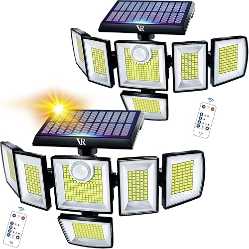 Miniatura 8 de Luces solares con sensor de movimiento de inundación para exteriores - 496 LEDs 3500LM 3 modos de iluminación 3 niveles de brillo, 6 cabezales de