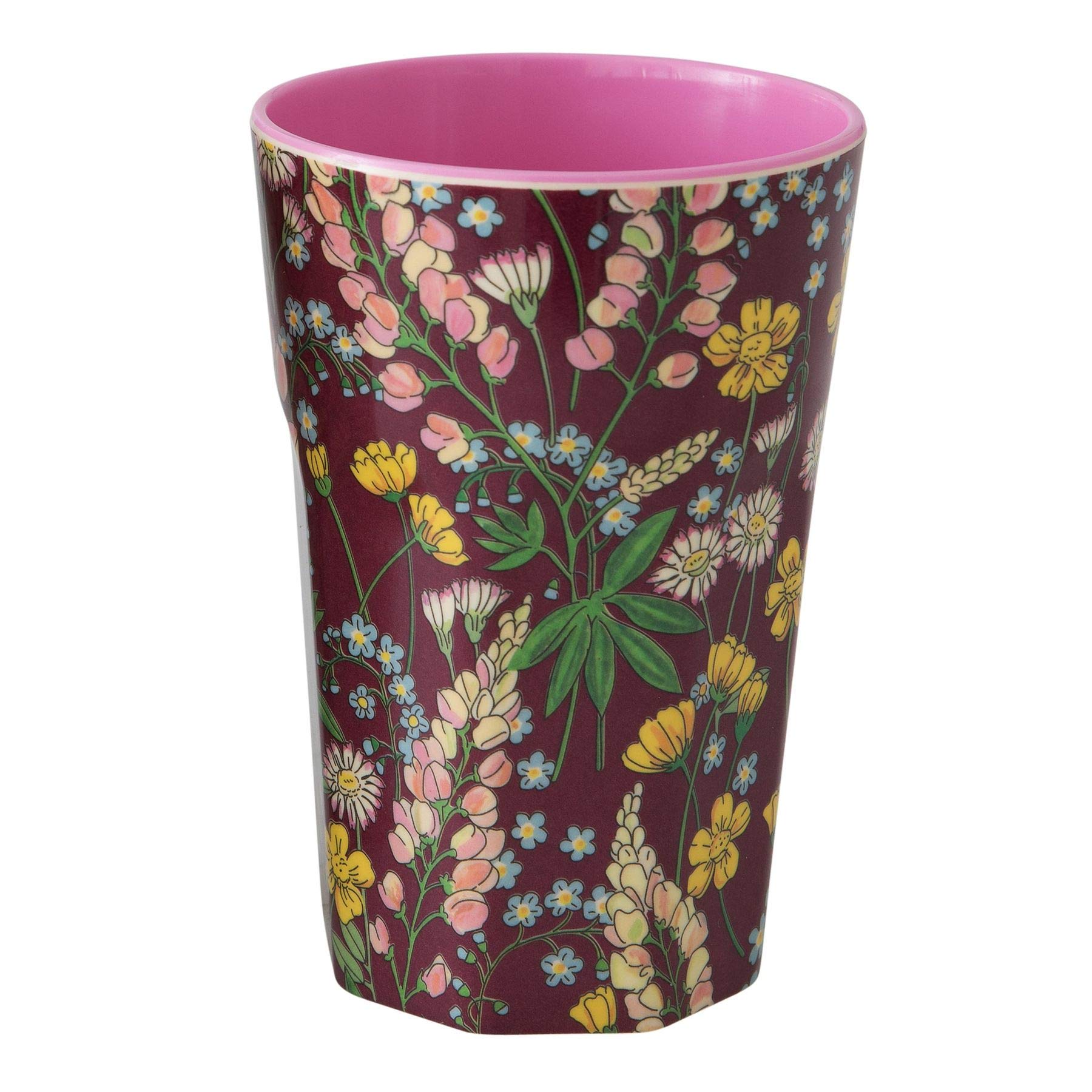 Rice Melamine Tall Cup with Lupin Print - Bordeaux