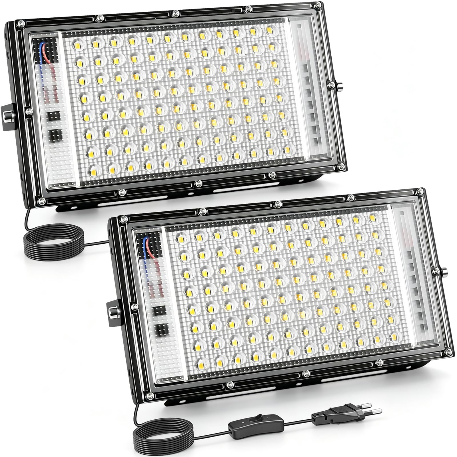 CREATESTAR Faretto Led da Esterno, 100W 2 Pezzi Faretti Led Esterni luce bianca fredda, IP65 Impermeabile Faro Led Esterno per magazzino, campo sportivo, giardino, garage, parcheggio