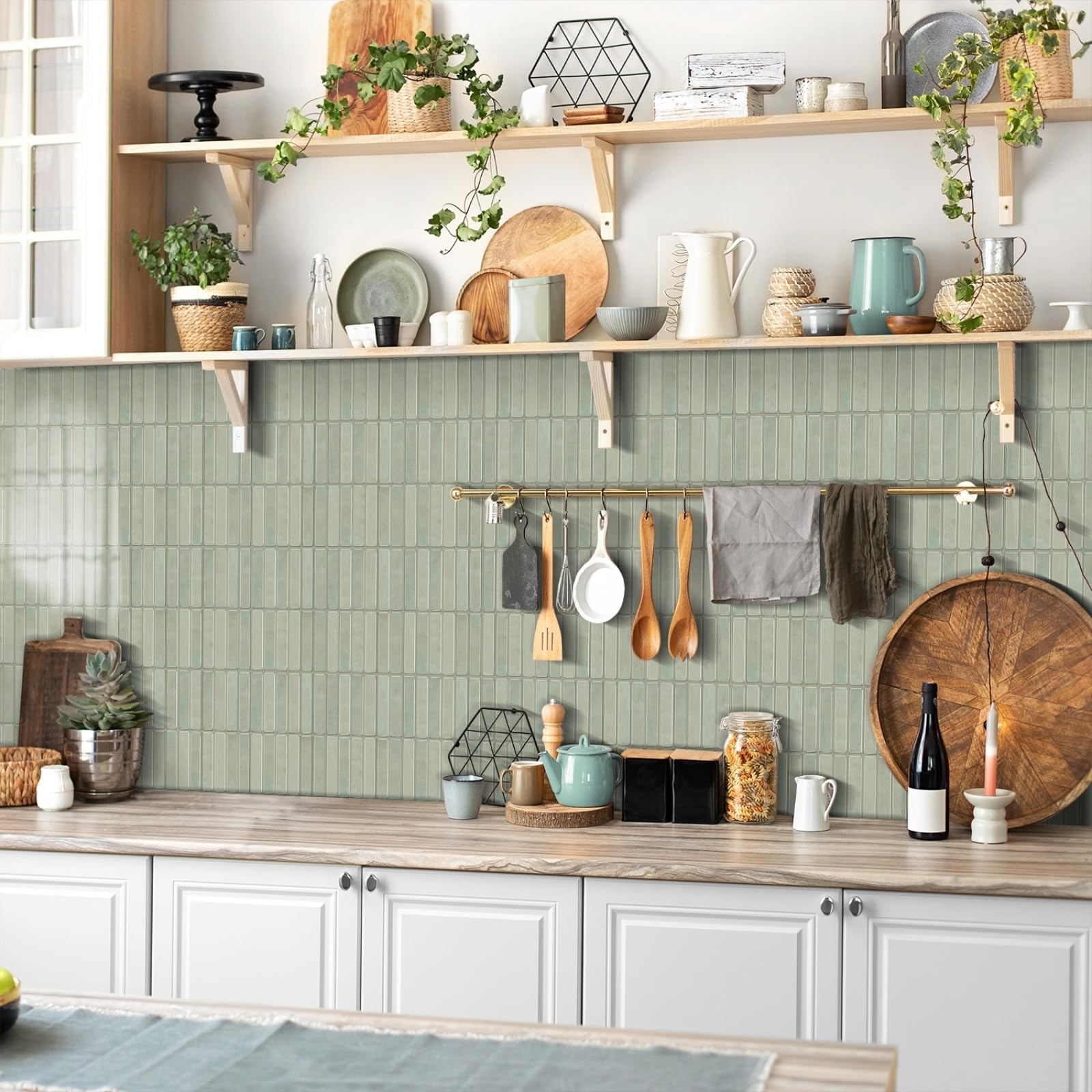 Piastrelle adesive in Vinile Verde Oliva Chiaro, Rimovibili e Impermeabili, Ideali per Decorare cucine e bagni. Adesivi per Piastrelle antiolio, Fai da Te per la casa.