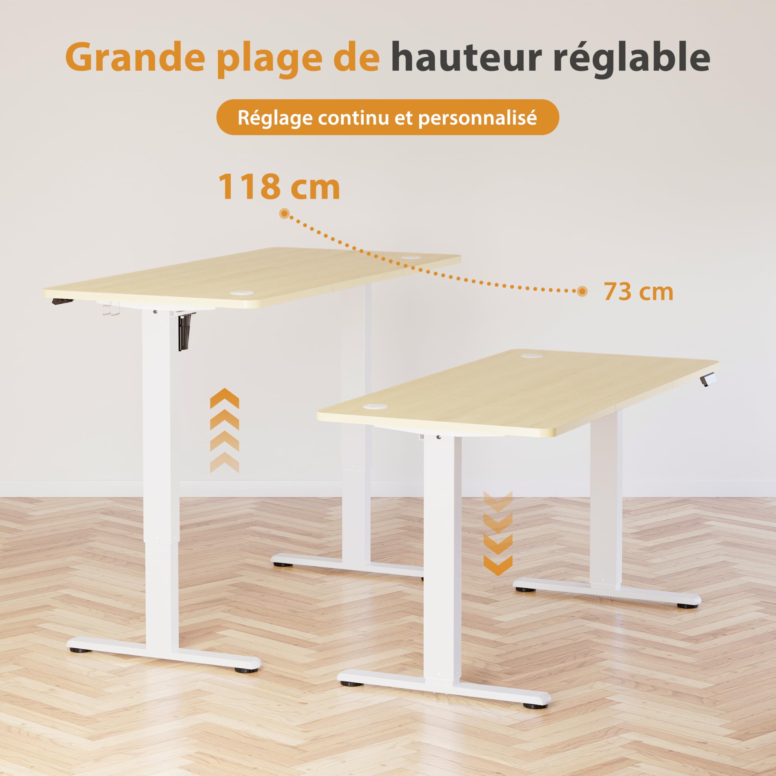 Bureau Assis Debout Électrique 140 x 60 cm, Bureau Électrique Réglable en Hauteur avec Fonction Mémoire et Système Anti-Collision, Table Assis-Debout, Beige