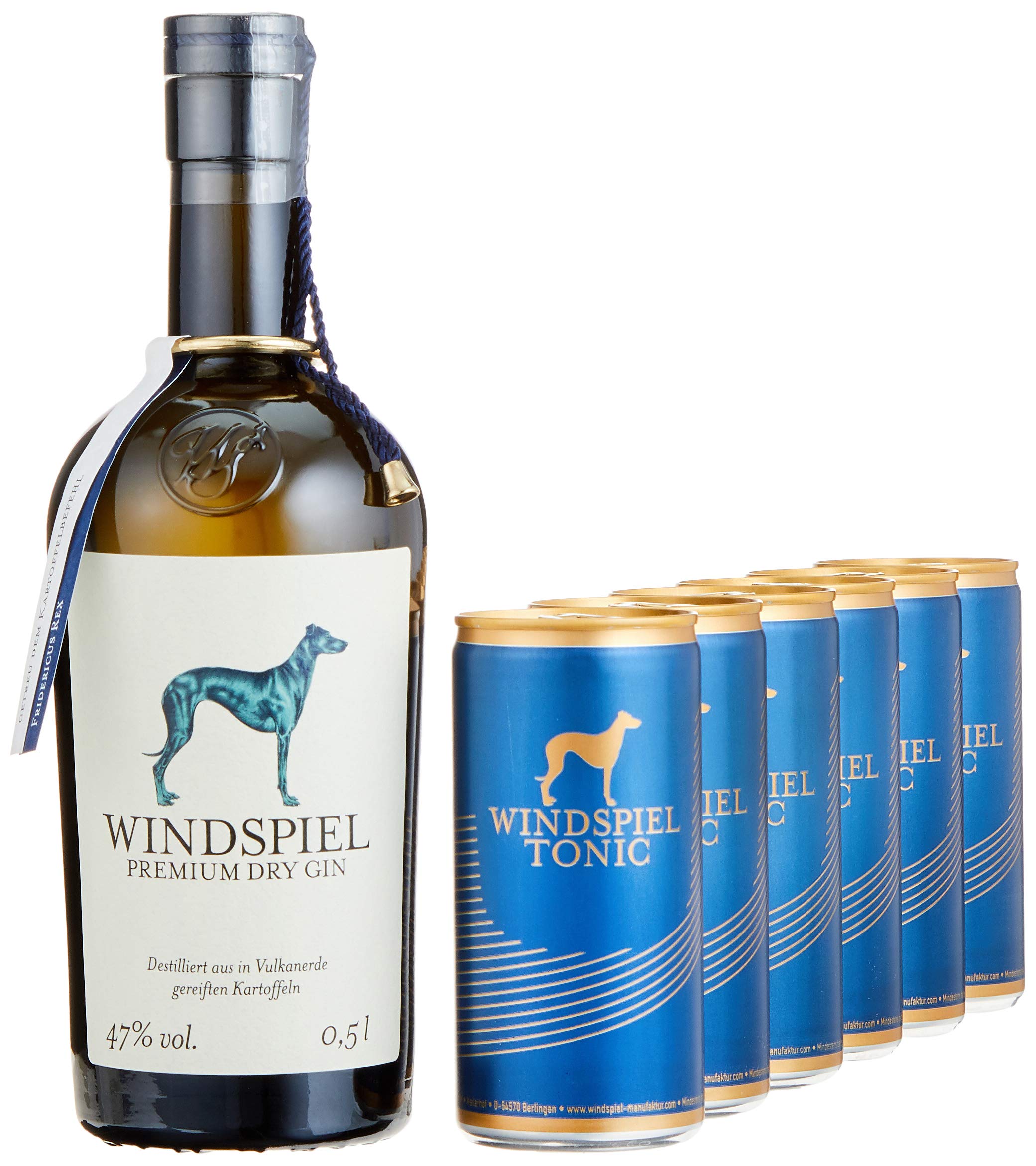 Windspiel Genusspaket London Dry Gin 47% vol. (1 x 0,5L) & Windspiel Tonic Water Dosen (6 x 200ml) - International ausgezeichneter London Dry Gin & Tonic Water Geschenkset