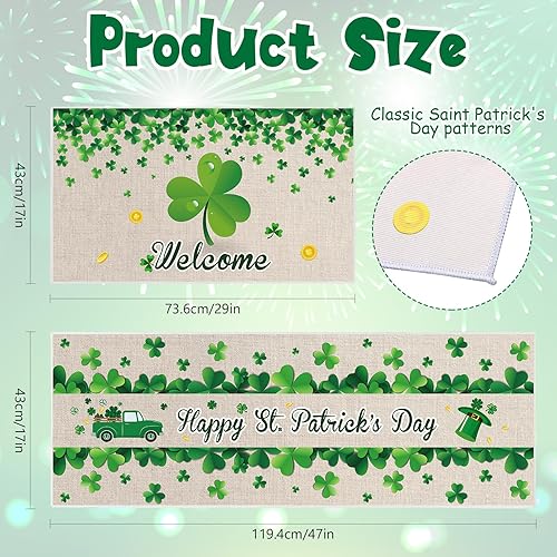 Miniatura 2 de Juego de 2 tapetes de cocina para el día de San Patricio, diseño de trébol irlandés, juego de alfombrillas de cocina con diseño de trébol verde de