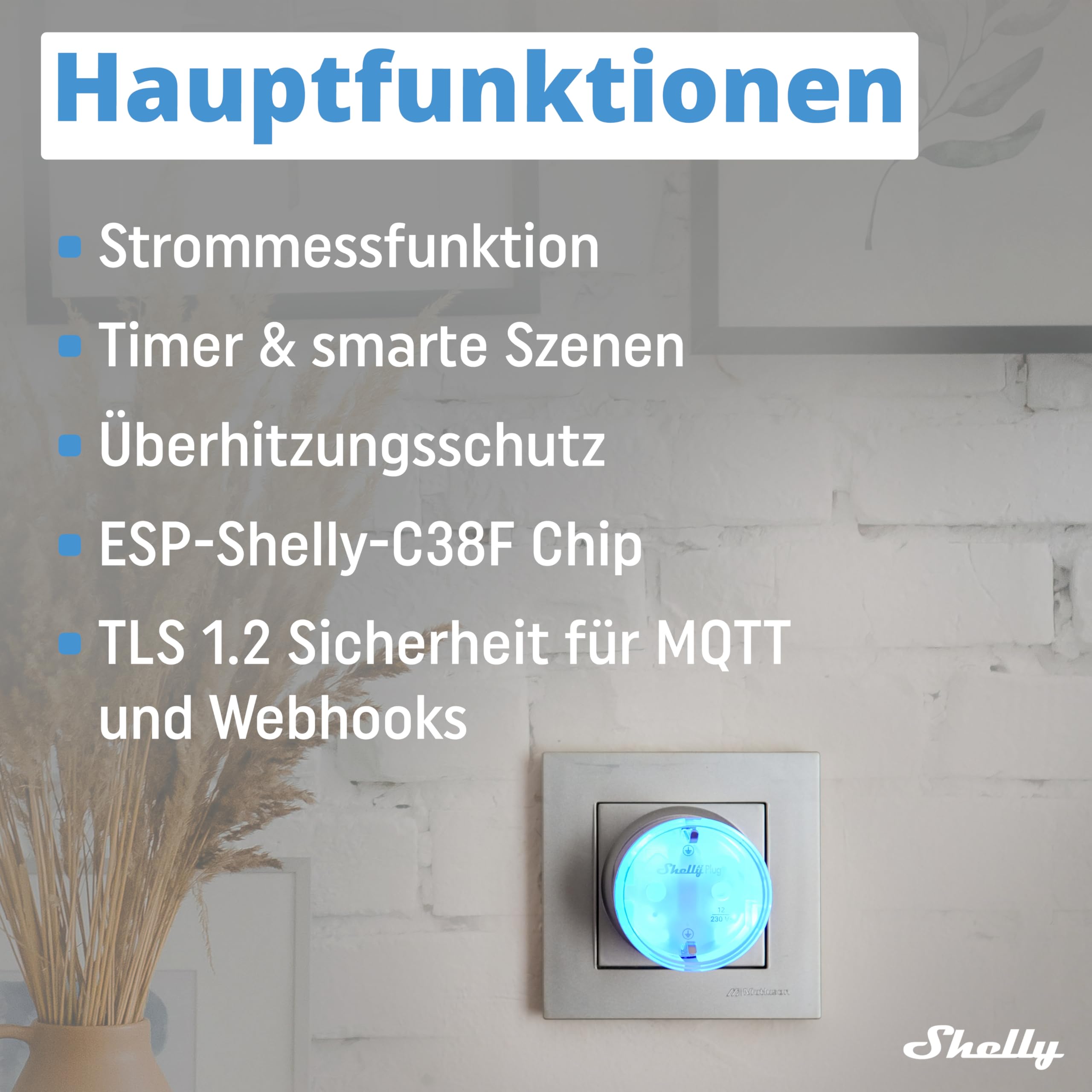 Shelly AZ Plug Weiß - WLAN Smarte-Steckdose, Leistungsmessung, 12A, 2500W, Frustration-Free Setup, Zeitschaltuhr, Alexa-Zertifizierter Stecker, Smart Home, Kein Hub Erforderlich, Heizung & Kühlung