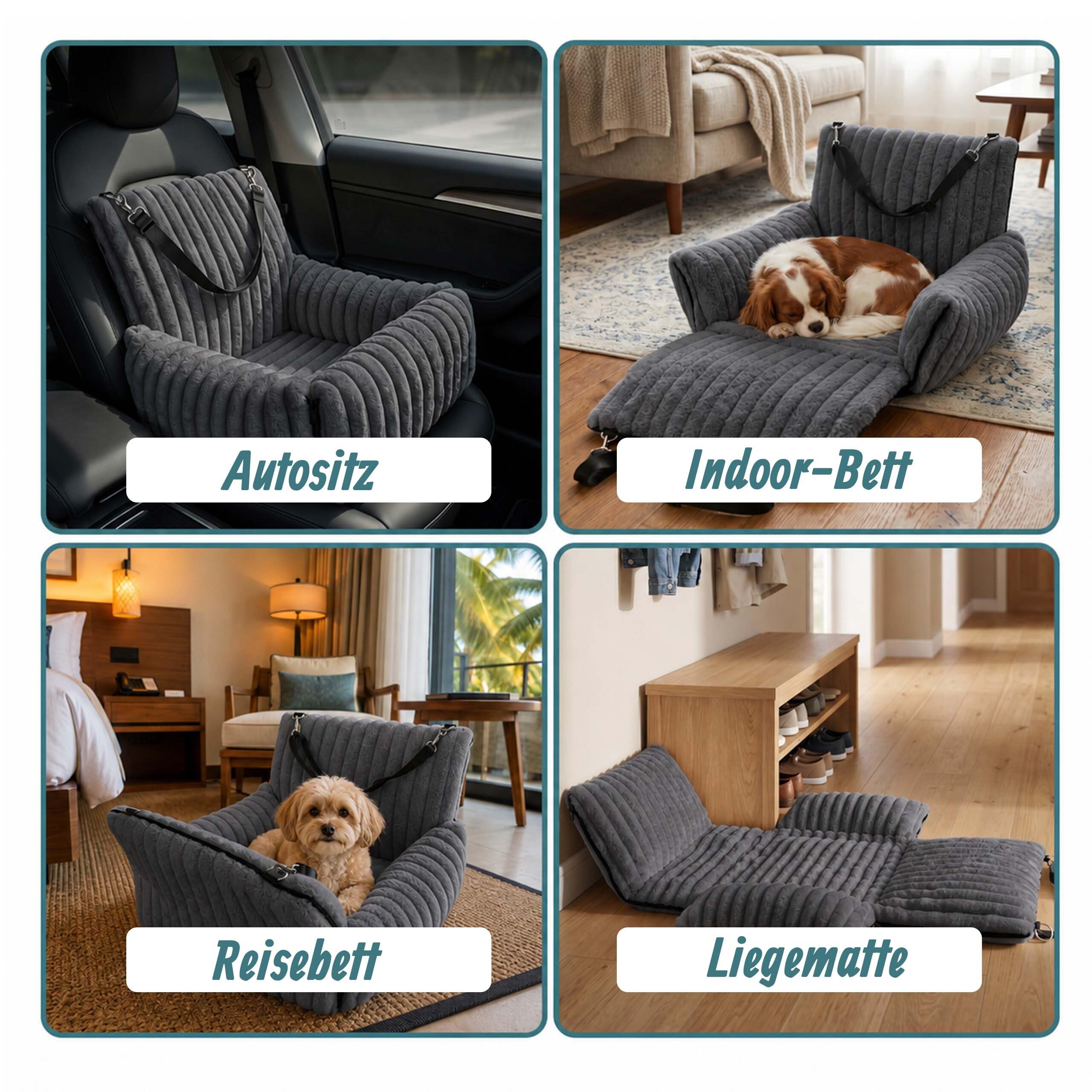 Relaxdays Hundeautositz, kleine Hunde bis 8 kg, weich, Hundebett Auto, grau