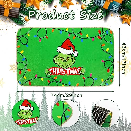 Miniatura 3 de Whaline Felpudo de Navidad verde de 17 x 29 pulgadas, divertido personaje de dibujos animados, antideslizante, tapete de goma de fieltro colorido