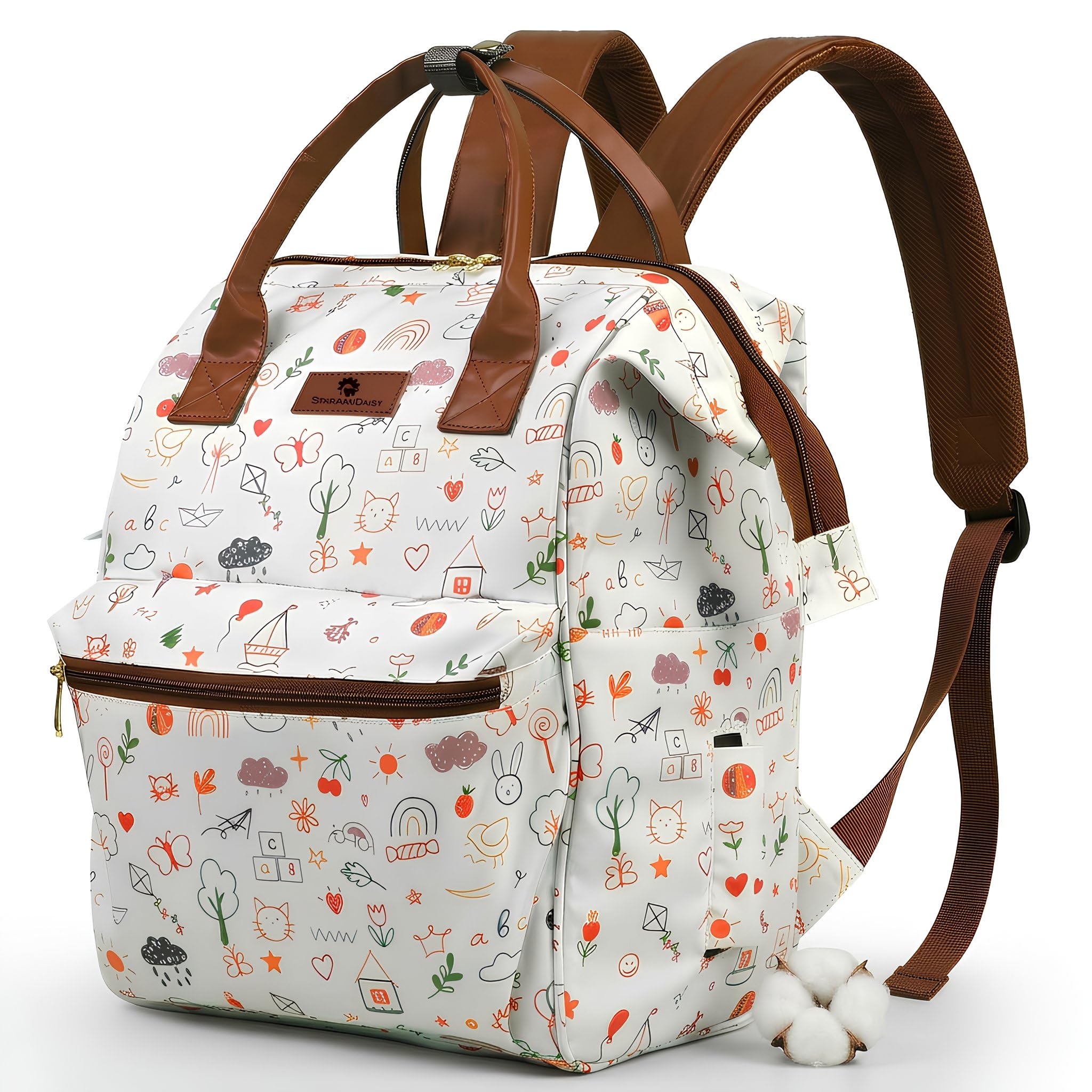 StarAndDaisy Baby Diaper Bag for Mother Travel/Diaper Bags for Mother for Travel with Laptop Pocket, Multi Compartments, Insulated Bottle Pockets, Waterproof, Ultra soft fabric - Nature Print-image-23