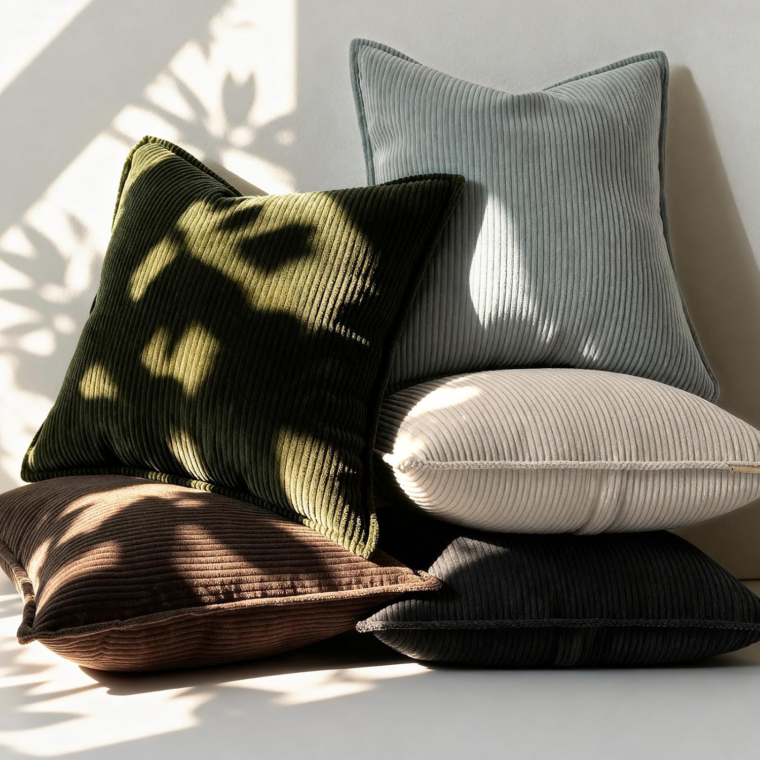 Corduroy Throw Pillow Covers 18x18 Set of 2 – Boho Decorative Pillow Covers for Couch, Sofa, Bed – Soft Square Cushion Covers for Living Room Decor (No Insert) Beige - Image 6