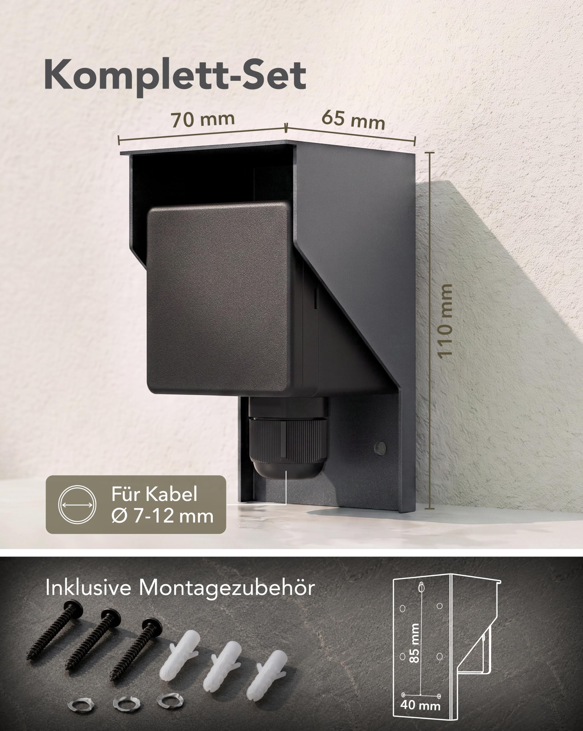 ledscom.de 3x Aufputz Steckdose PIWI für außen und 2m Kabel, IP44, 1-fach, anthrazit