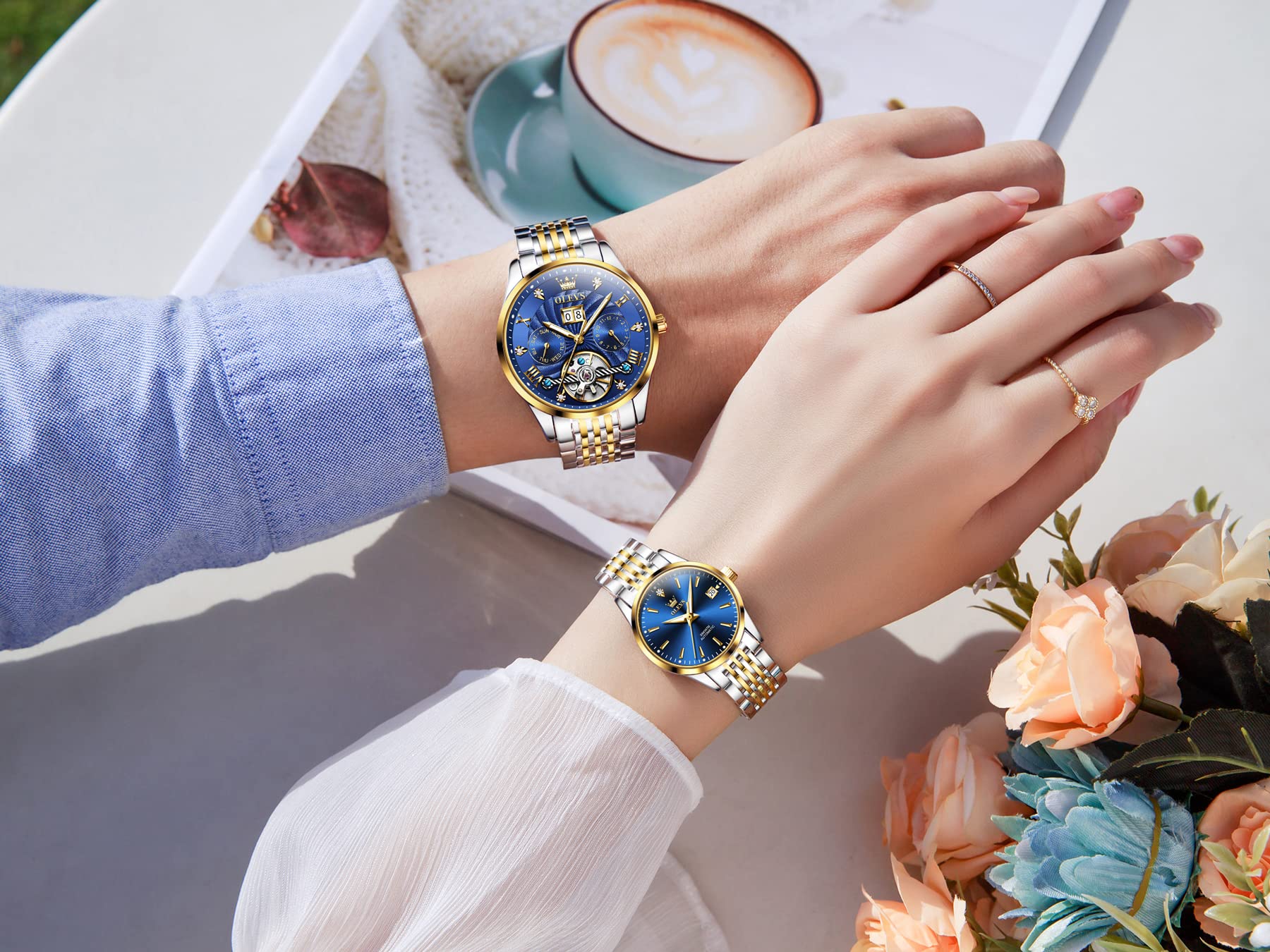 OLEVS Damen-Armbanduhr, Edelstahl, wasserdicht, Diamanten, kleines Zifferblatt, Quarz, analog, modisch, goldfarbenes Zifferblatt, Damen-Armbanduhr